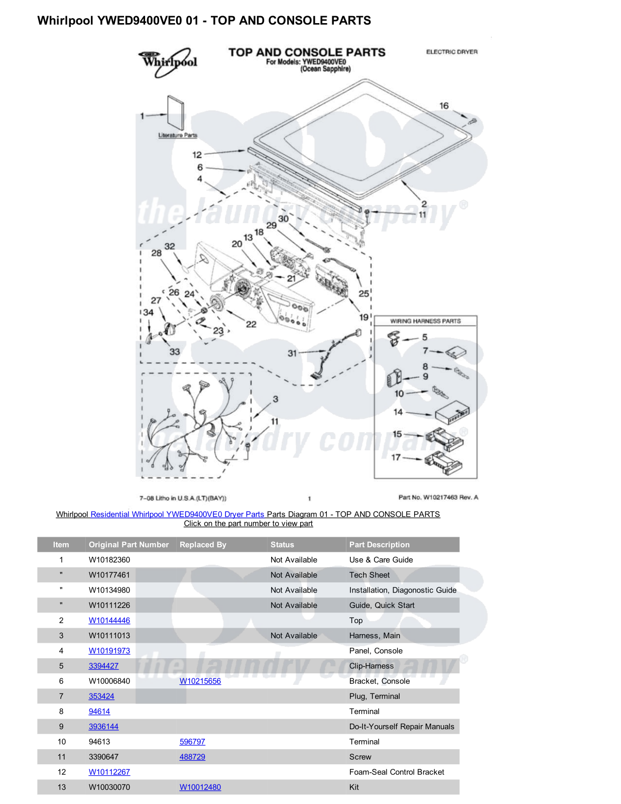 Whirlpool YWED9400VE0 Parts Diagram