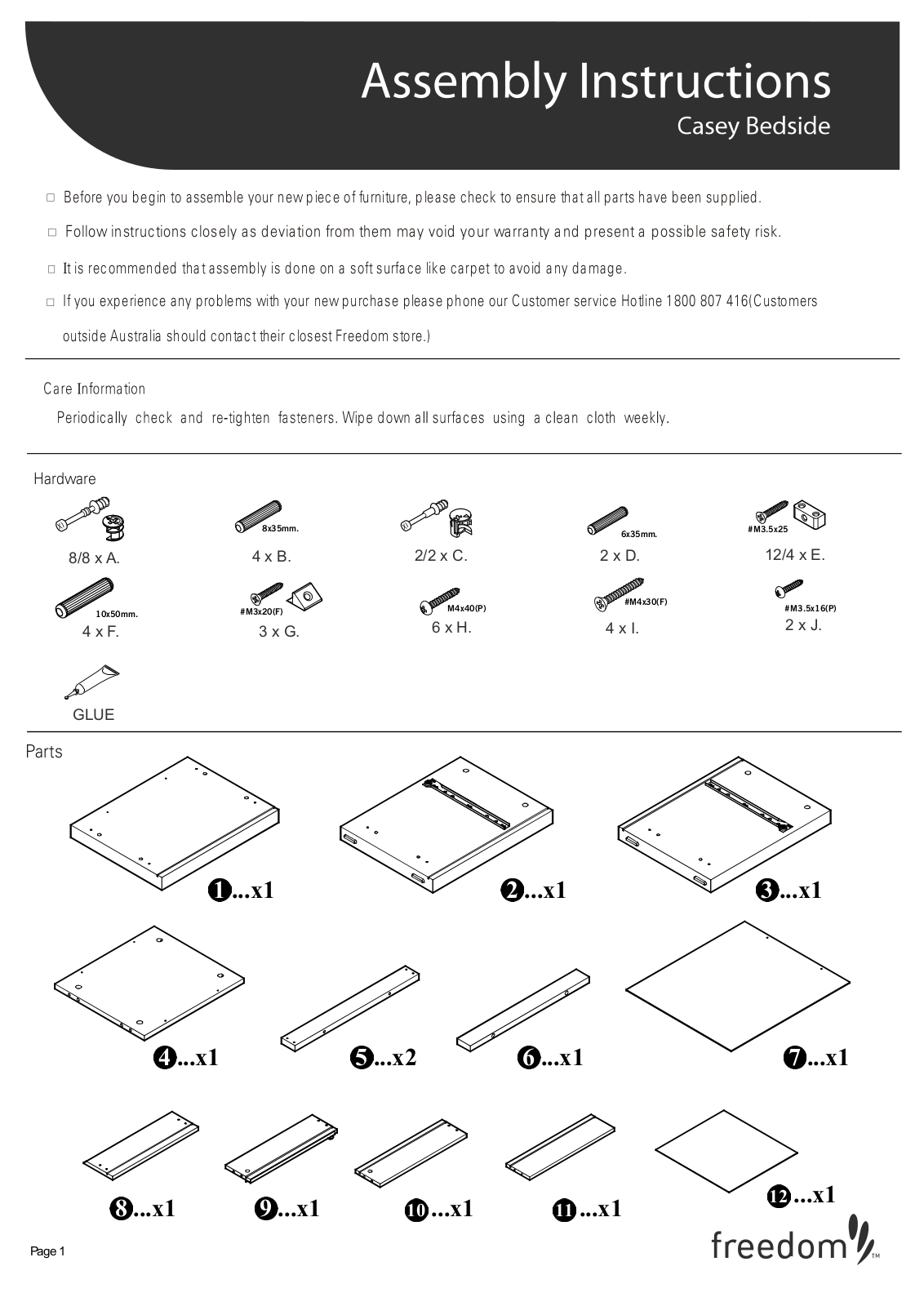 Freedom Casey Bedside Assembly Instruction