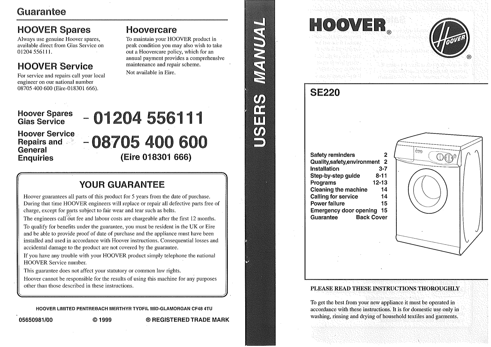 Hoover SE220 User Manual