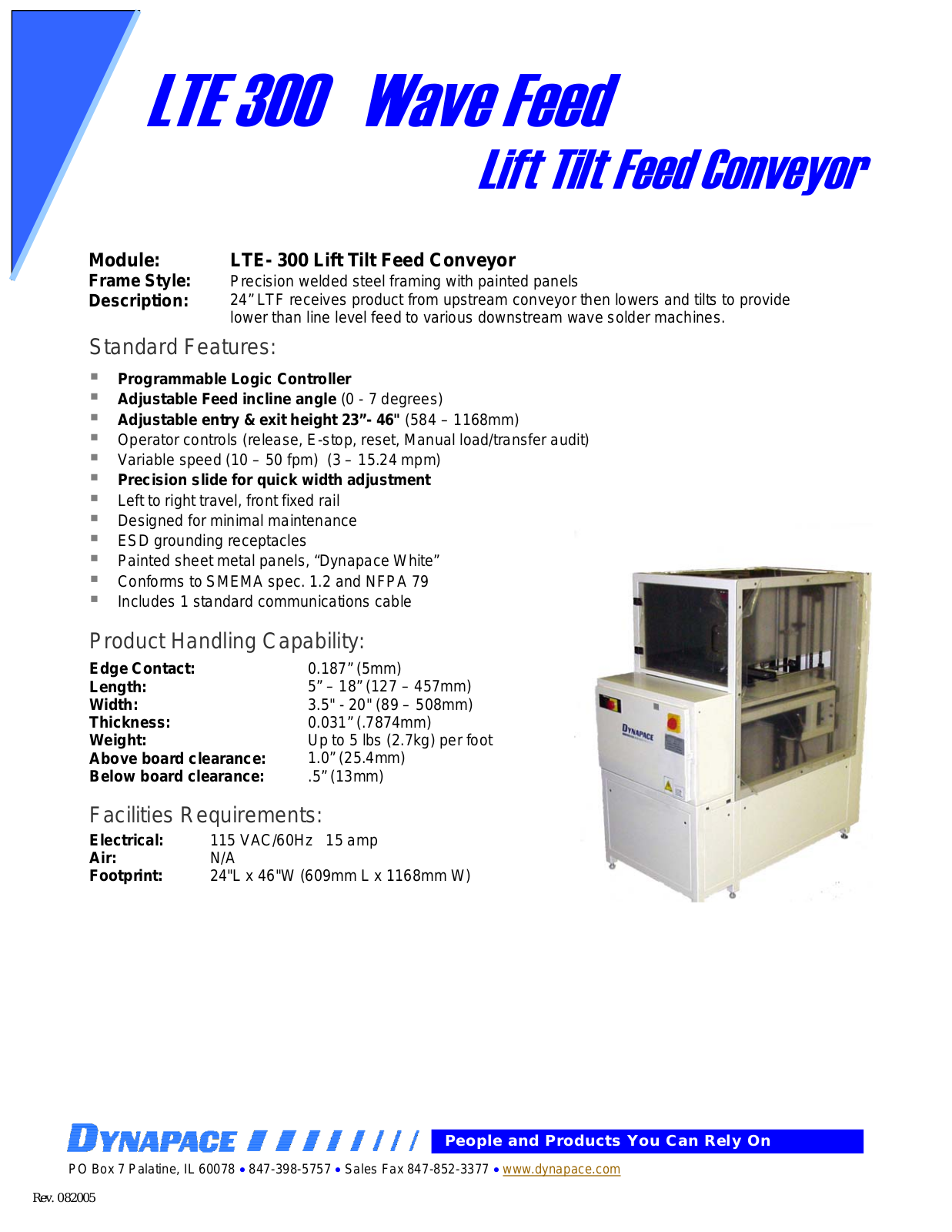 DYNAPACE Lift Tilt Feed Conveyor User Manual