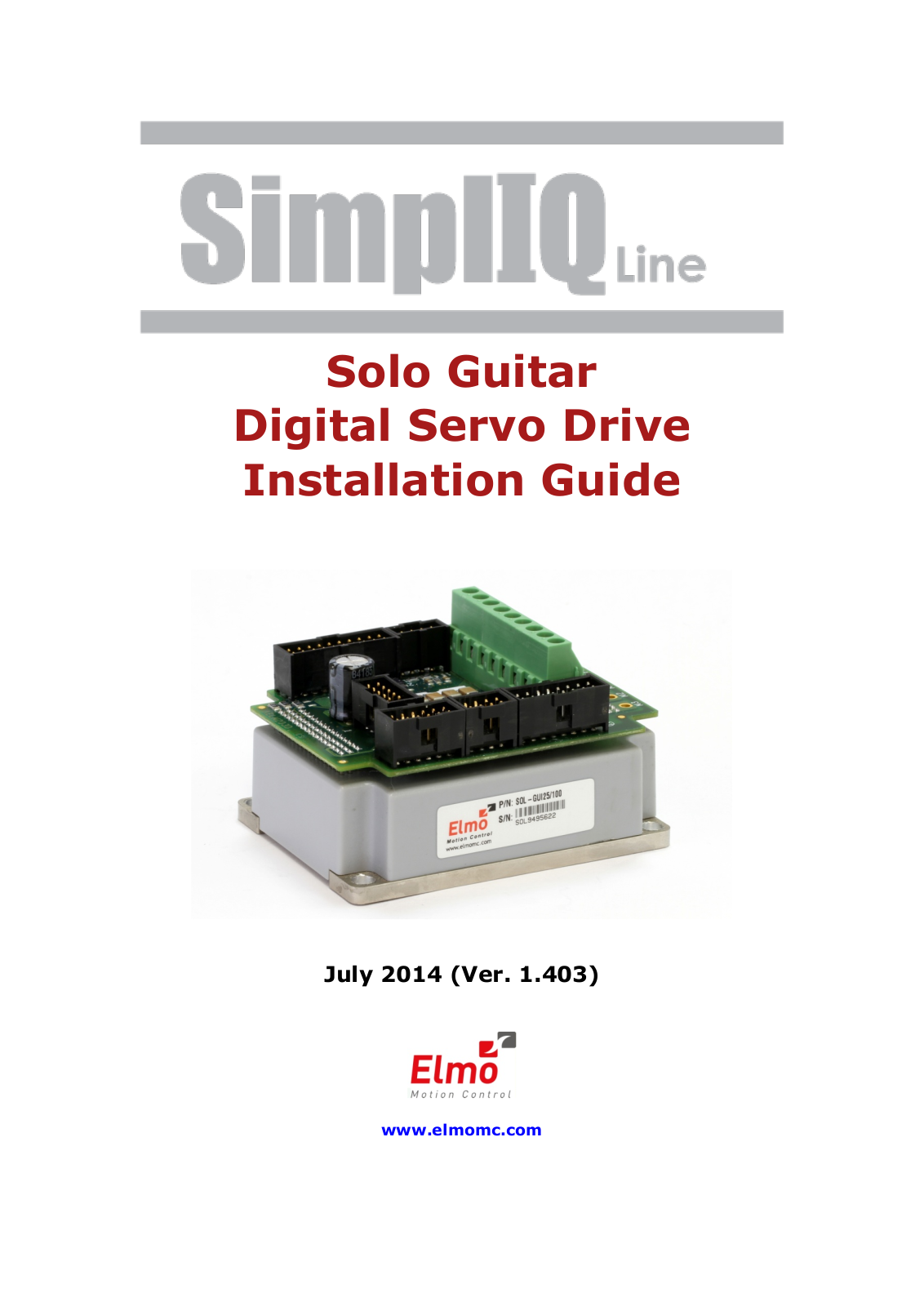 ElmoMC SimplIQ Digital Servo Drives-Solo Guitar Installation Guide