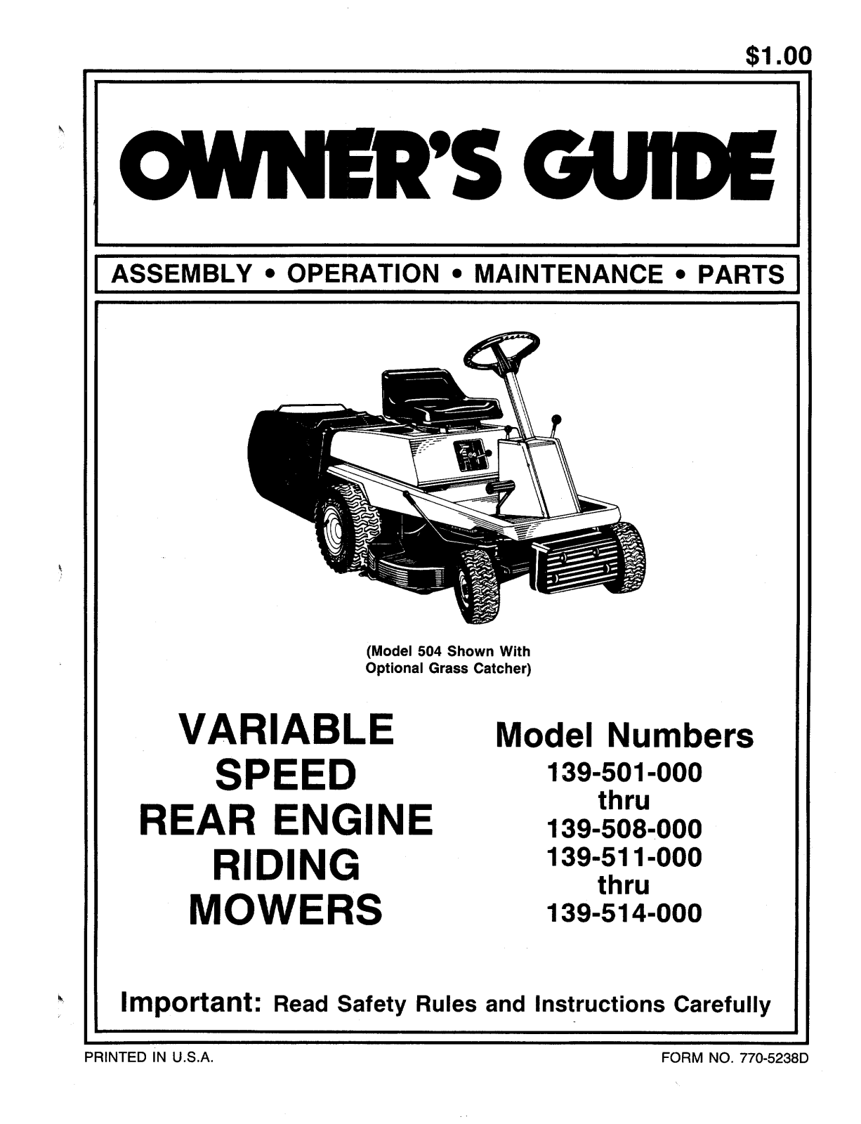 MTD 139-508-000, 139-501-000, 139-511-000, 139-514-000 User Manual