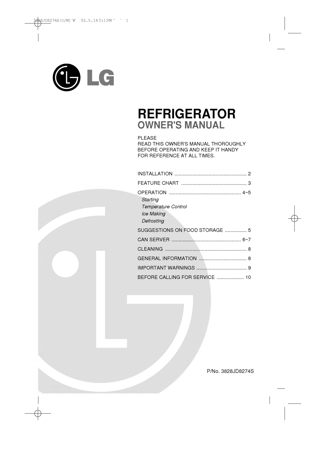 LG GR-151SU User Manual