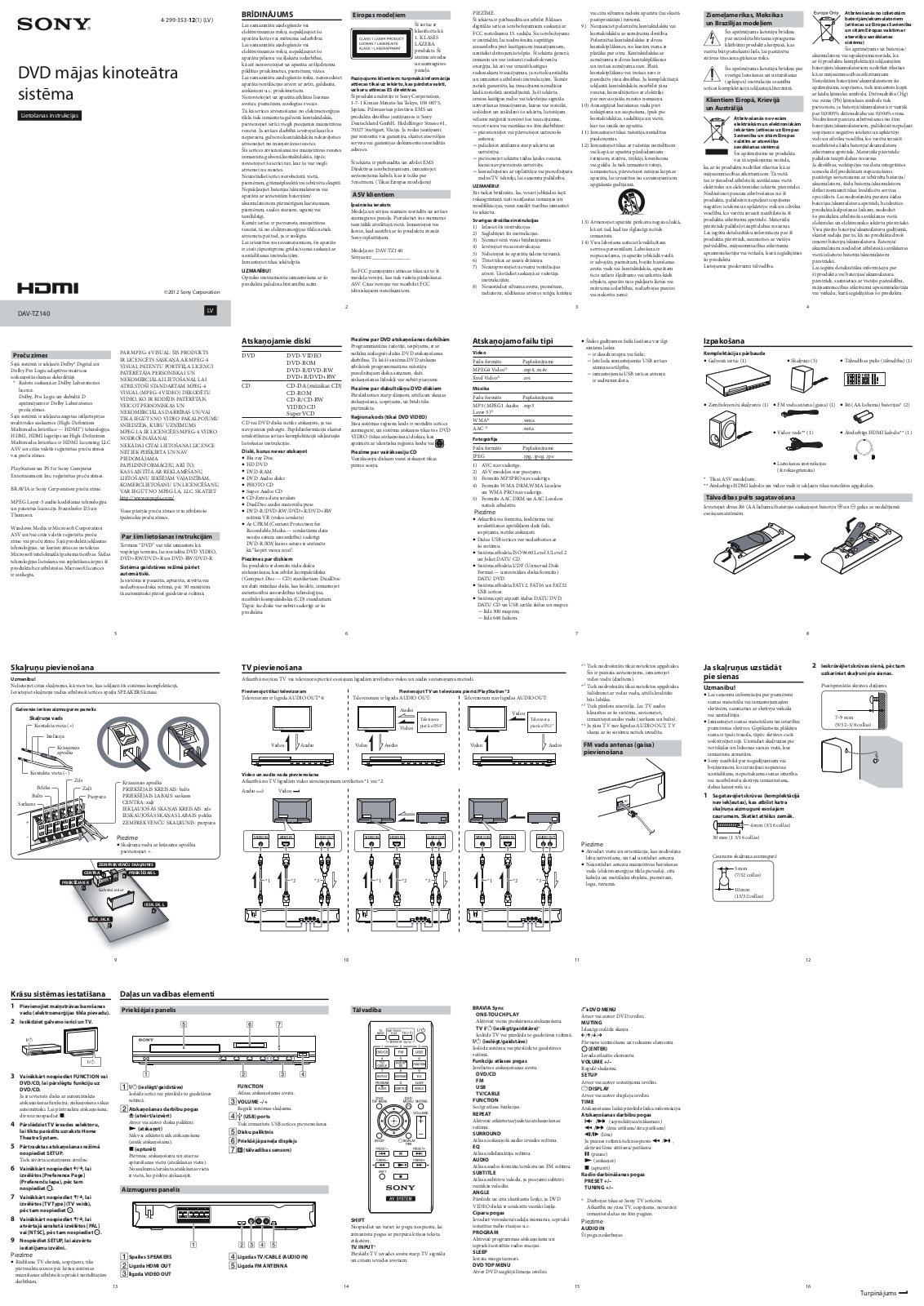 Sony DAV-TZ140 User Manual