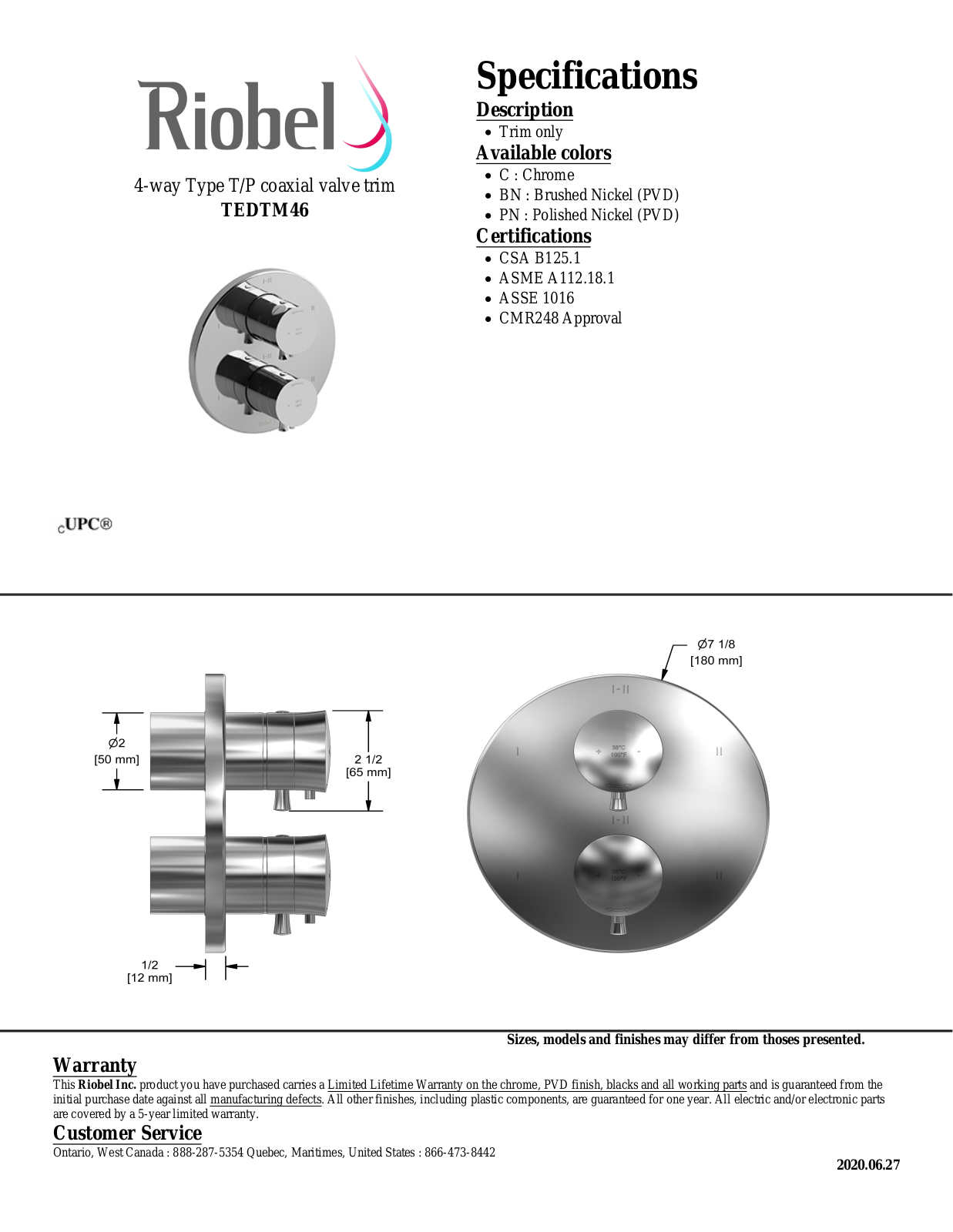 Riobel ROBL1756 Specifications - ManualMachine.com