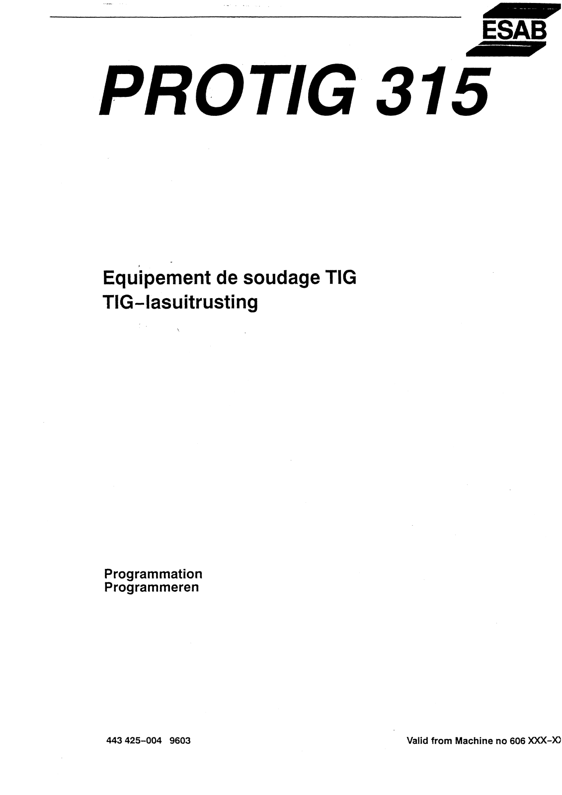 ESAB PROTIG 315 Programming manual