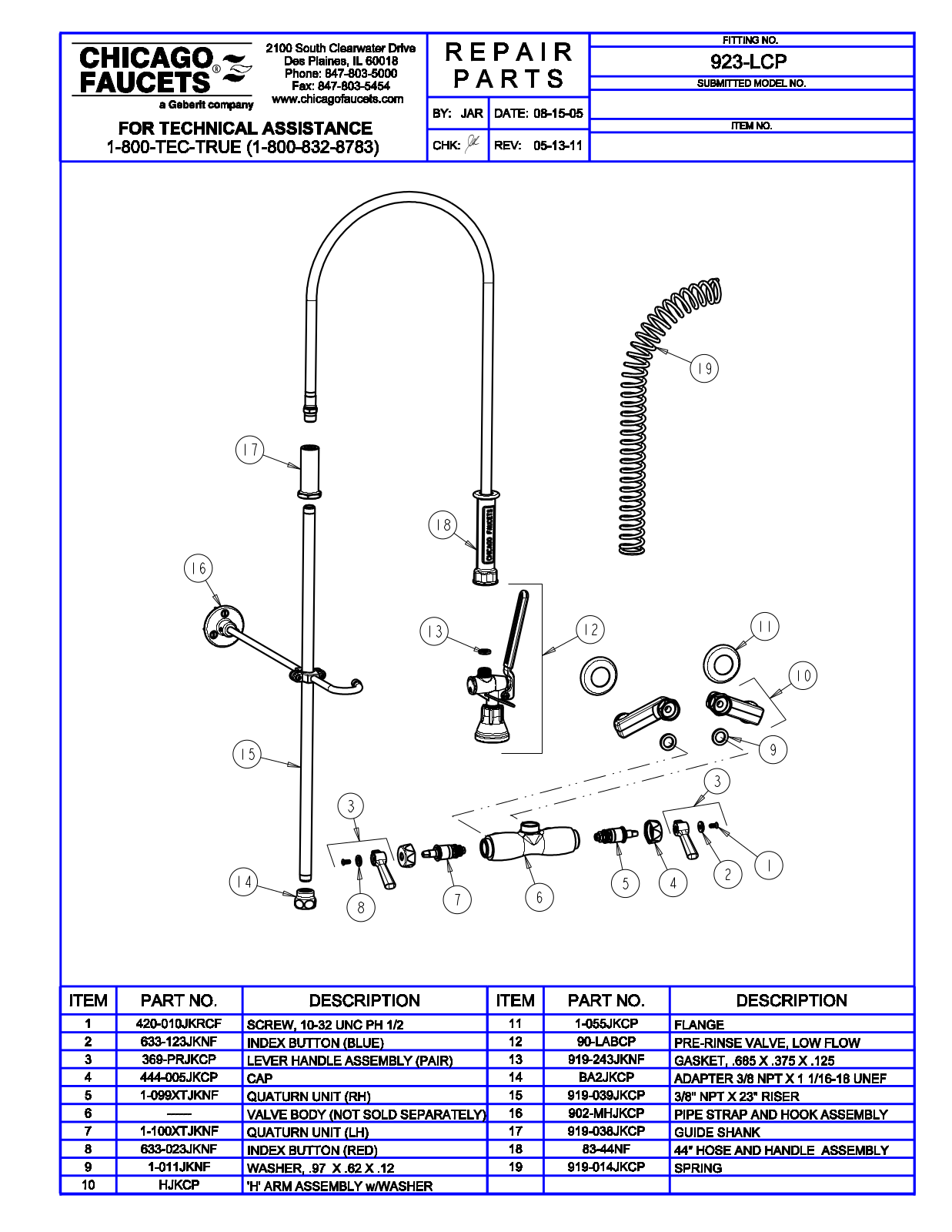 Chicago Faucet 923-LCP Parts List