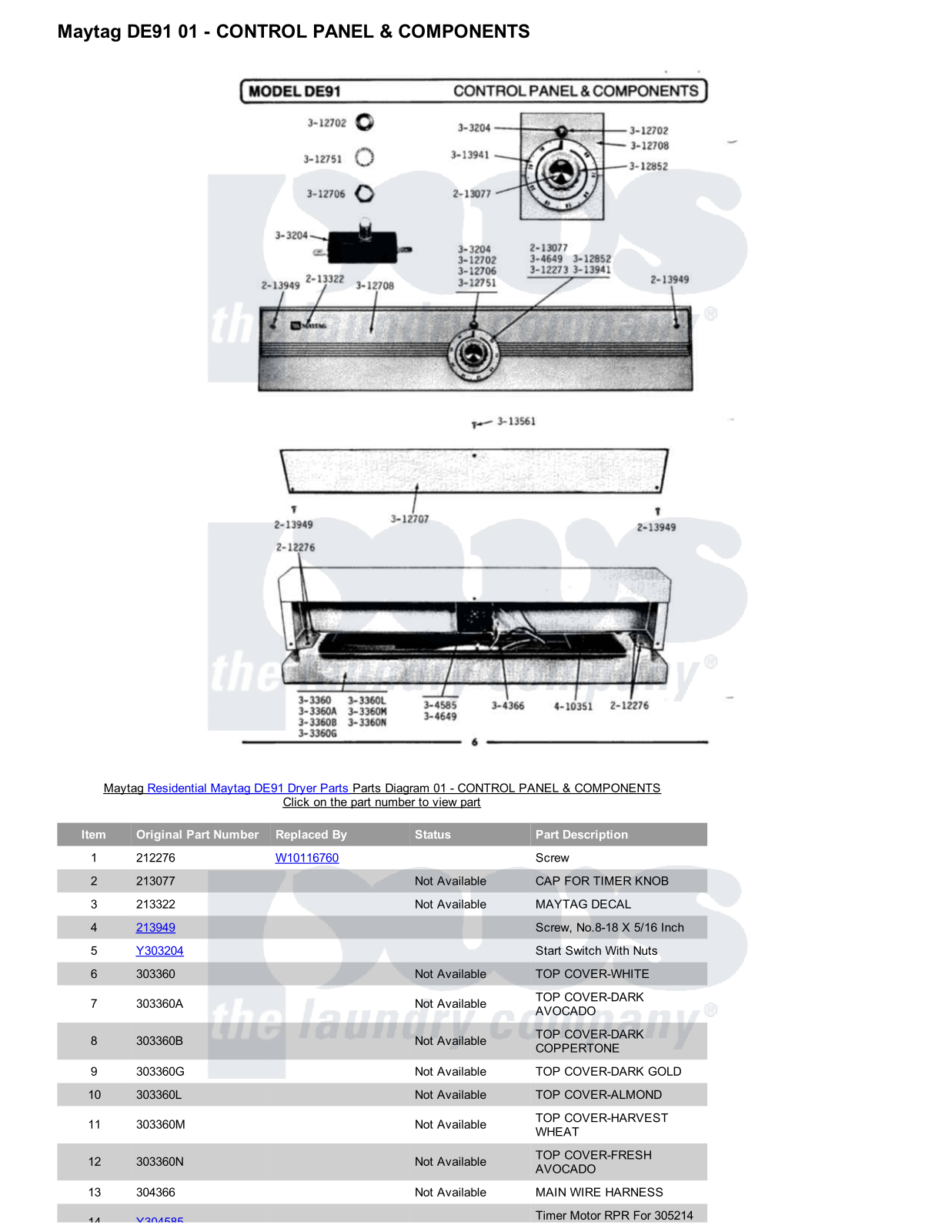 Maytag DE91 Parts Diagram