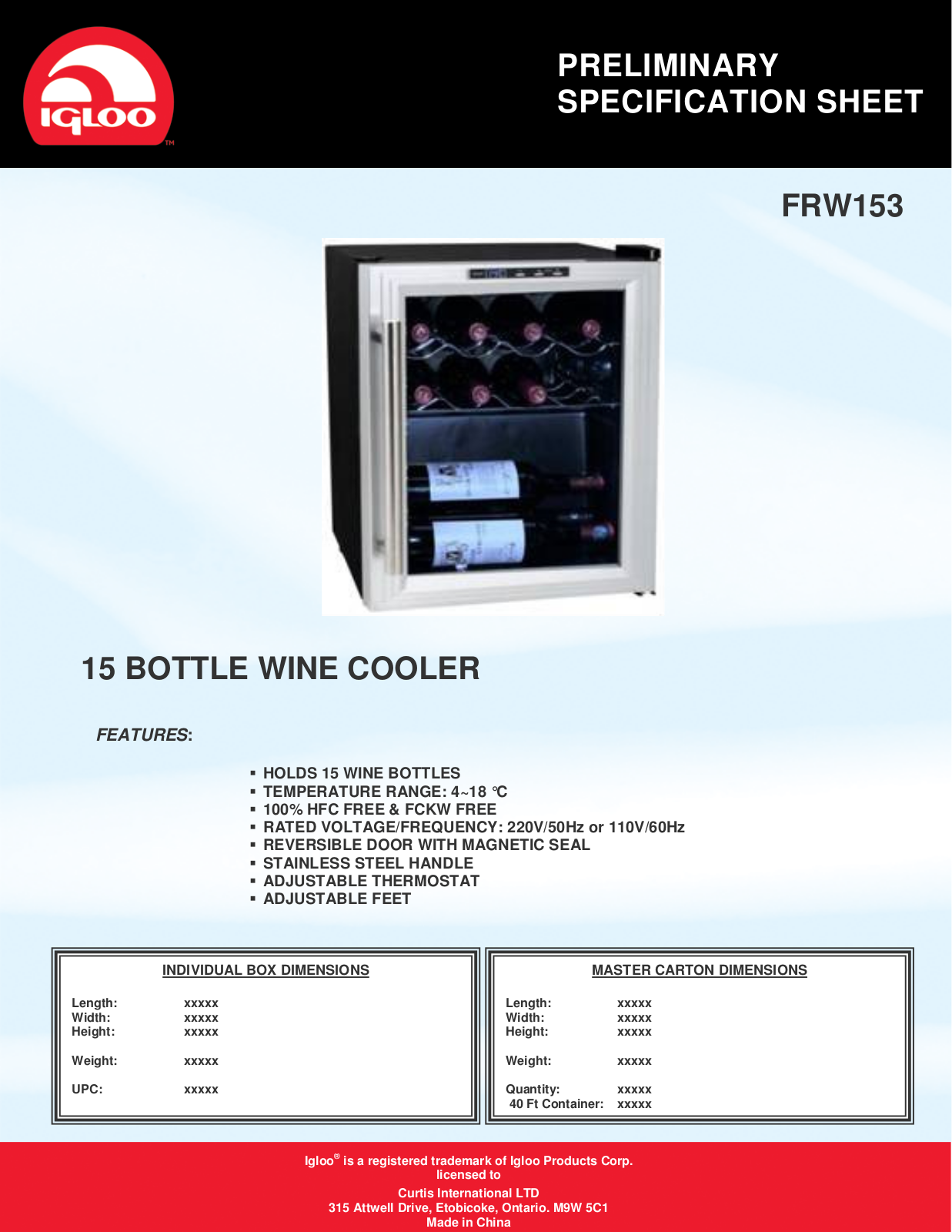 Curtis FRW153 User Manual