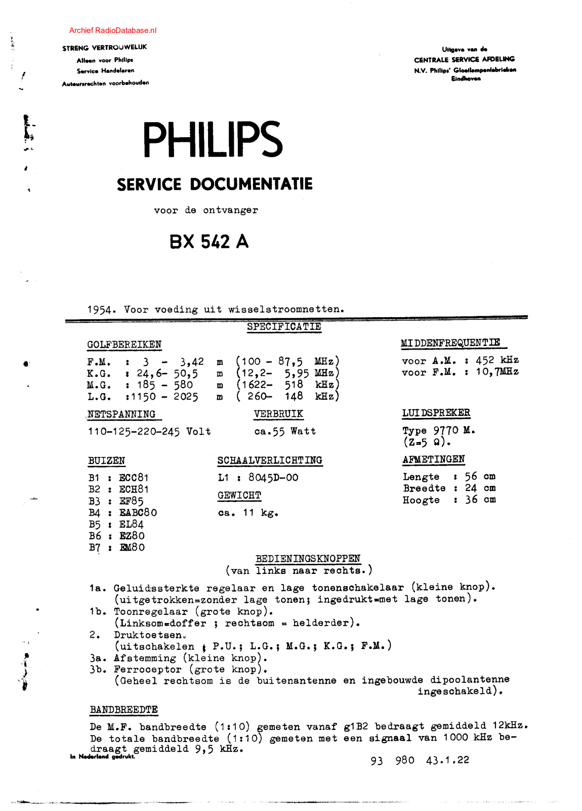 Philips BX542A Schematic