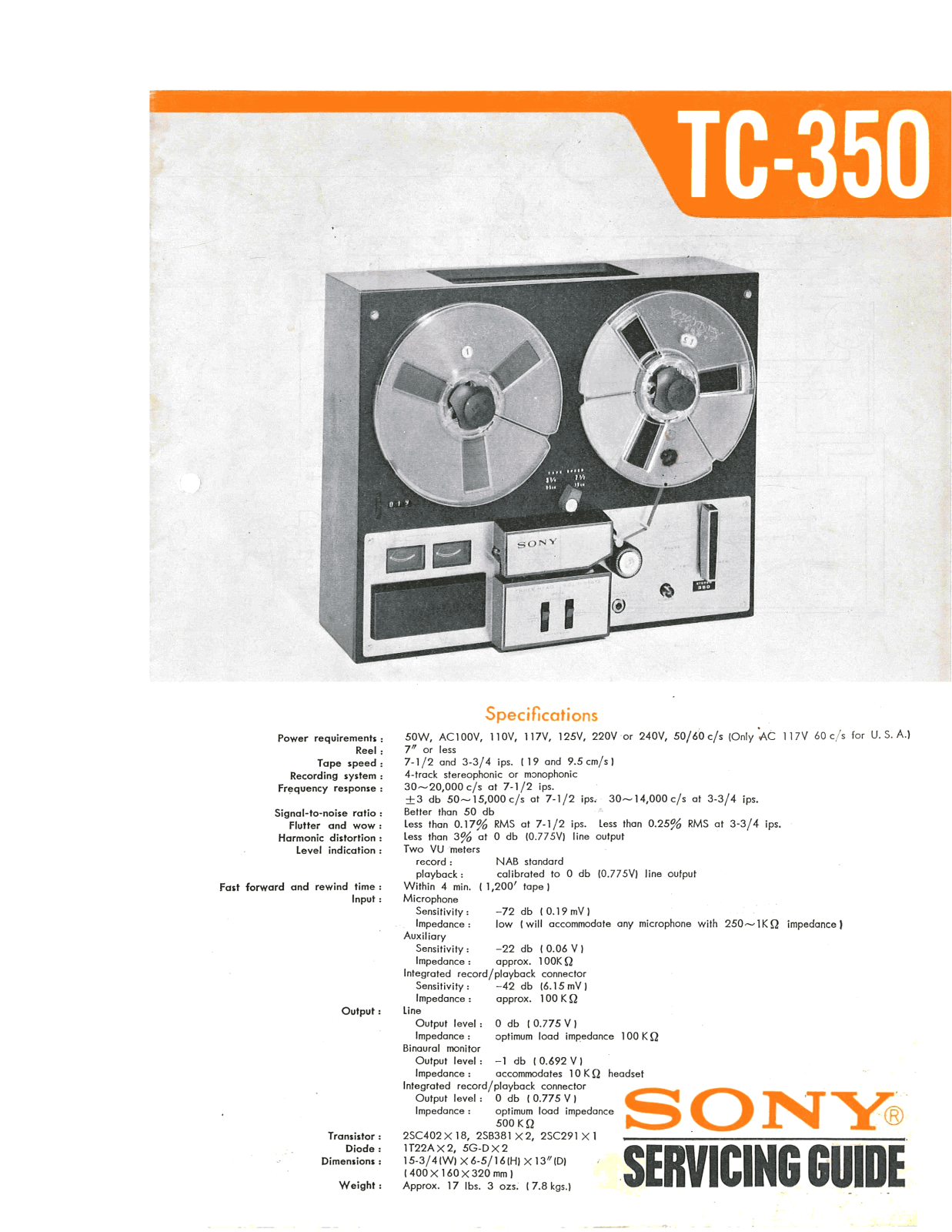 Sony TC-350 Service manual