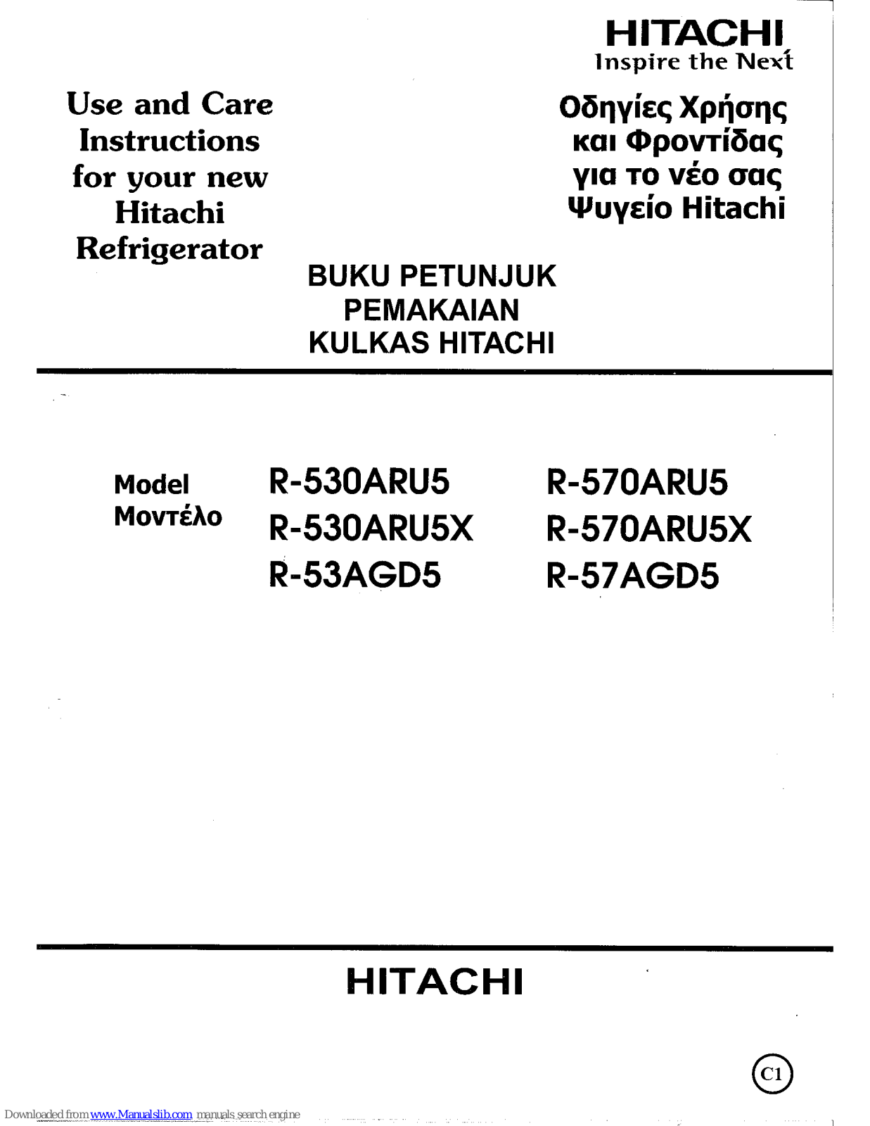 Hitachi R-530ARU5X, R-530ARU5, R-53AGD5, R-570ARU5, R-570ARU5X Use And Care Instructions Manual