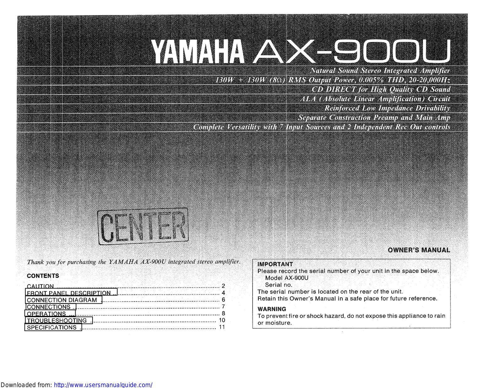 Yamaha Audio AX-900 User Manual