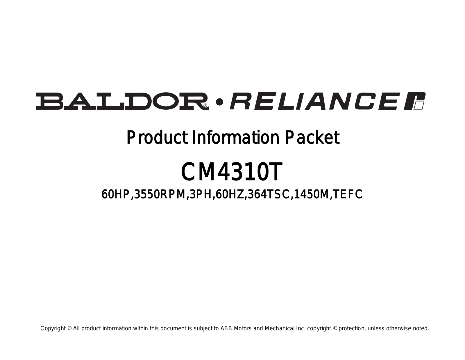 Baldor CM4310T Product Information Sheet