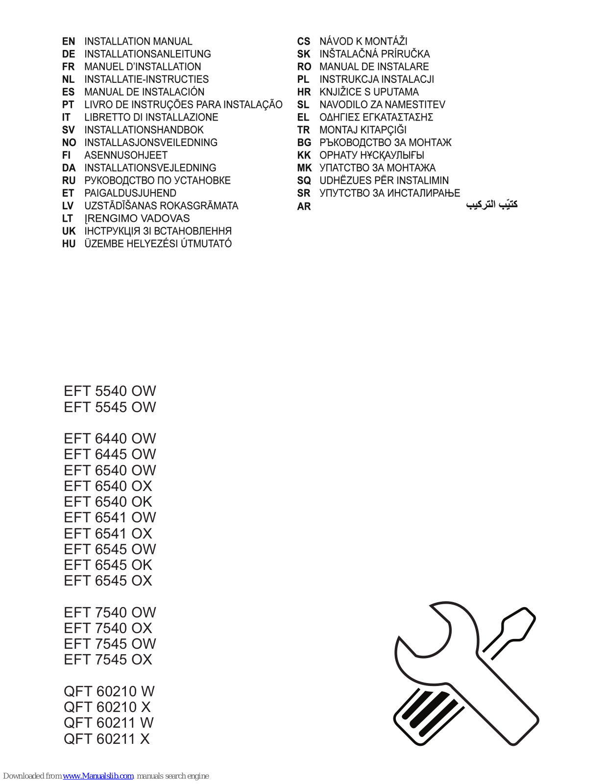 Electrolux EFT 5545 OW, EFT 6540 OW, EFT 6440 OW, EFT 6445 OW, EFT 6540 OX Installation Manual