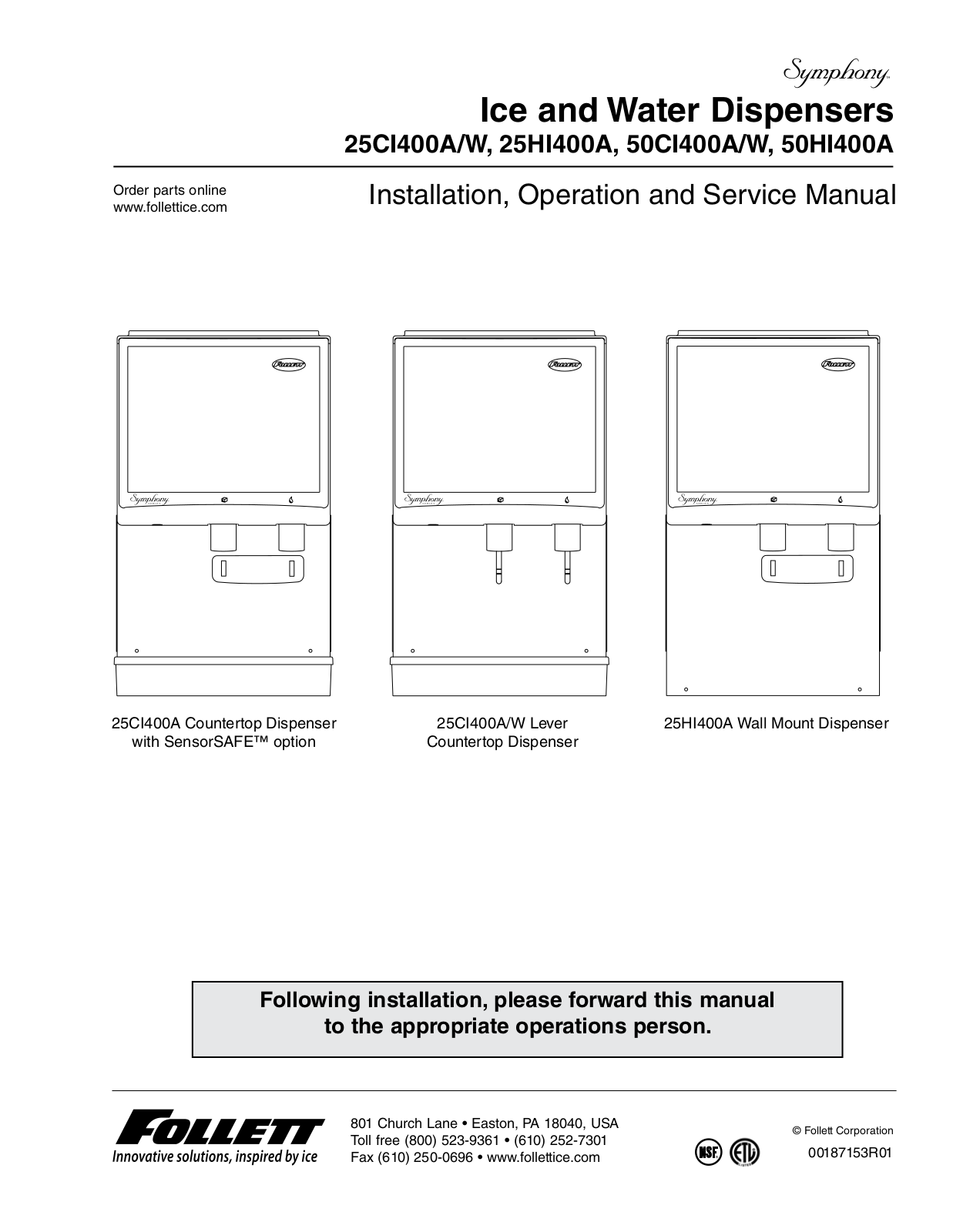 Follett 25HI400A, 50CI400A-W, 50HI400A 23, 25CI400A-W User Manual