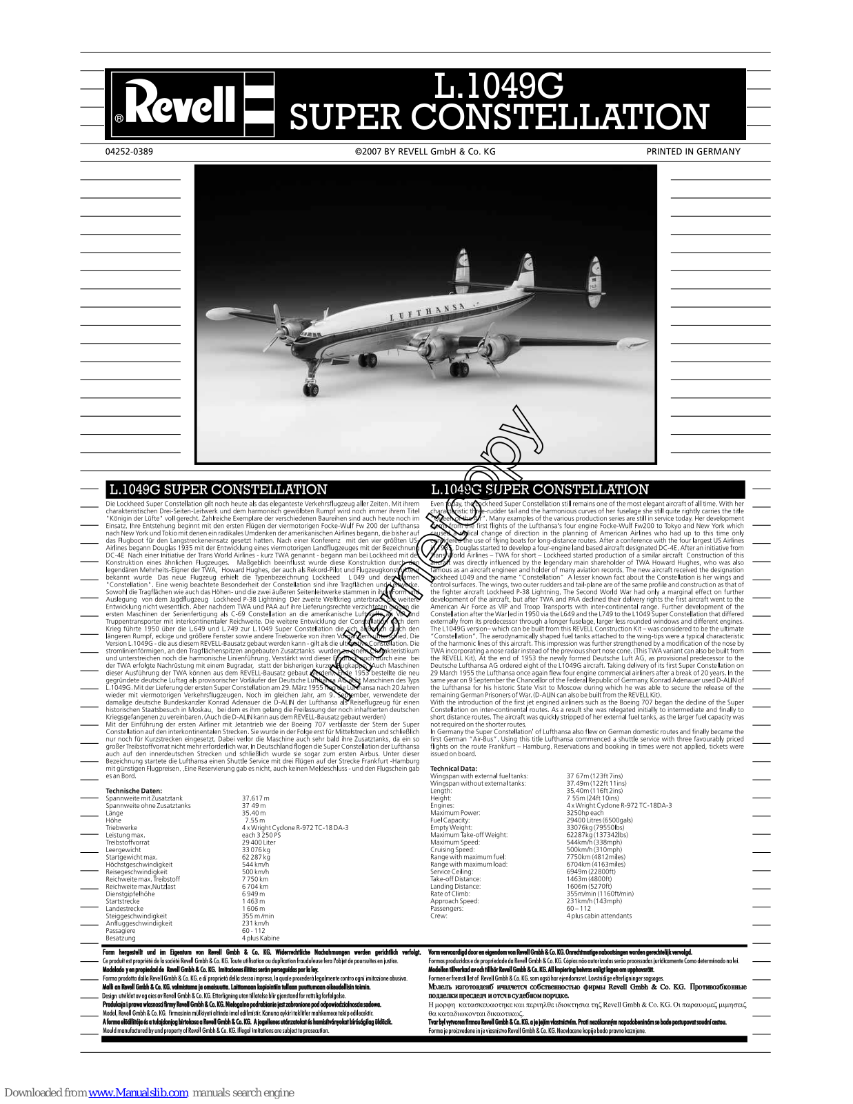 REVELL L.1049G Super Constellation Assembly Manual