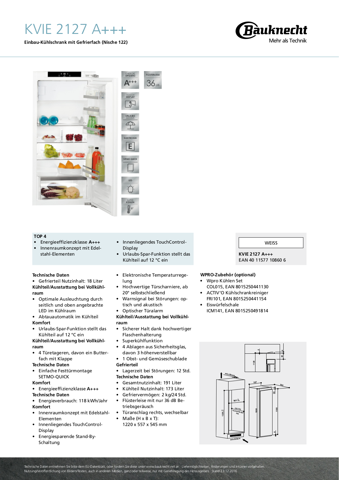 Bauknecht KVIE 2127 A+++ User Manual