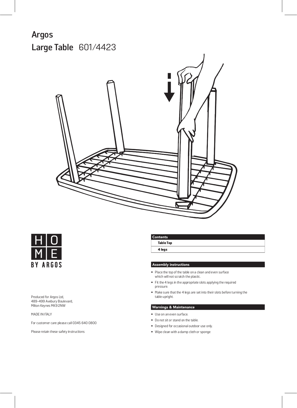 Argos CAYMAN 56.5 ASSEMBLY INSTRUCTIONS