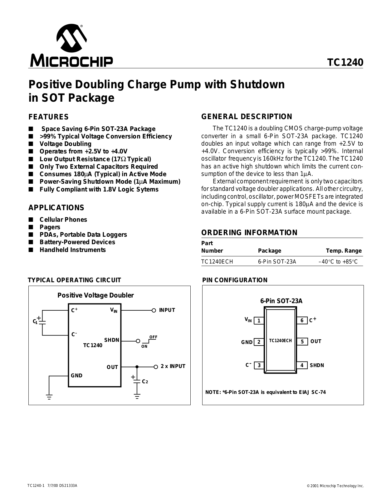 Microchip Technology TC1240ECHTR, TC1240ECH Datasheet