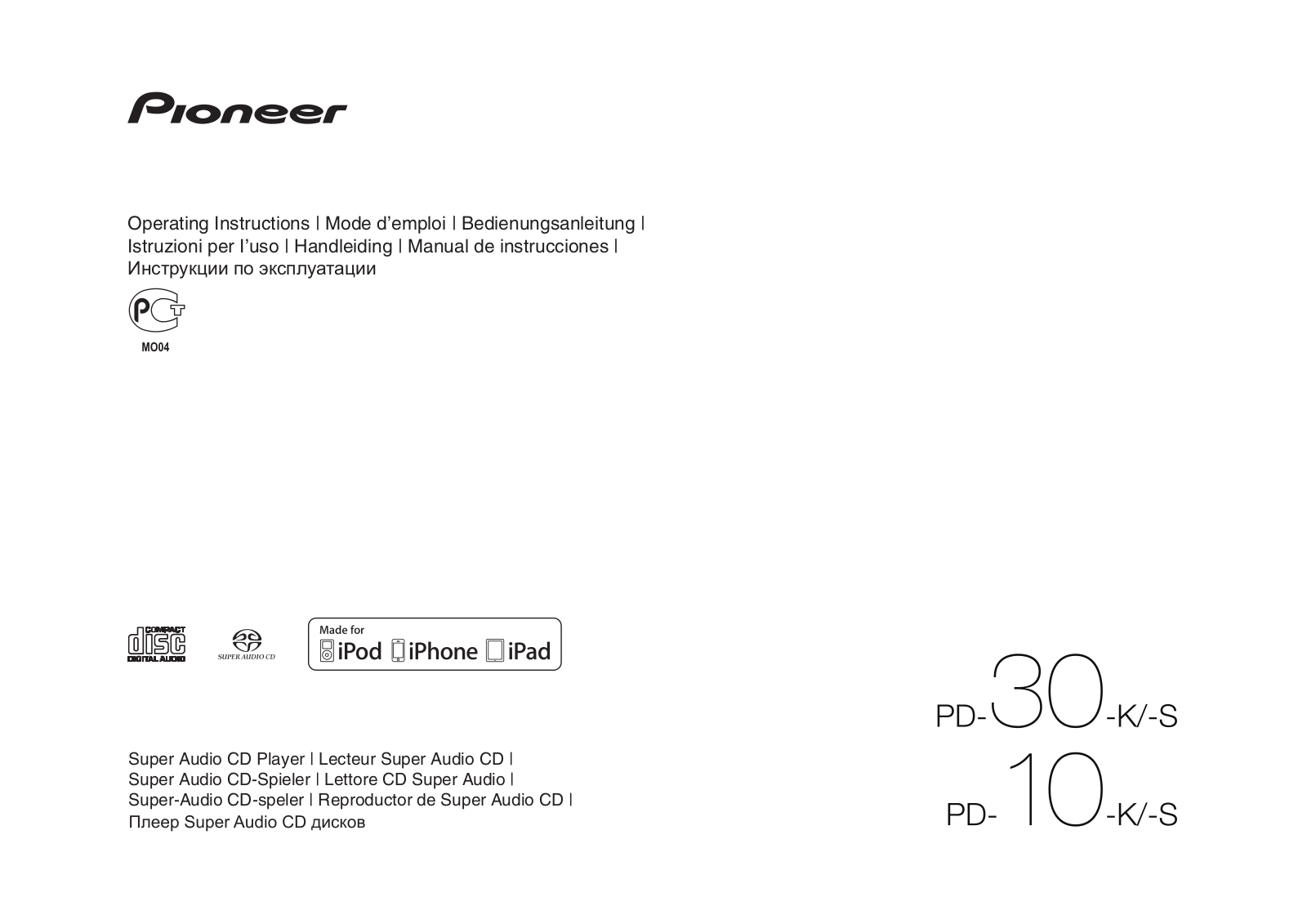 Pioneer PD-30-K/-S, PD-10-K/-S Operating Instruction