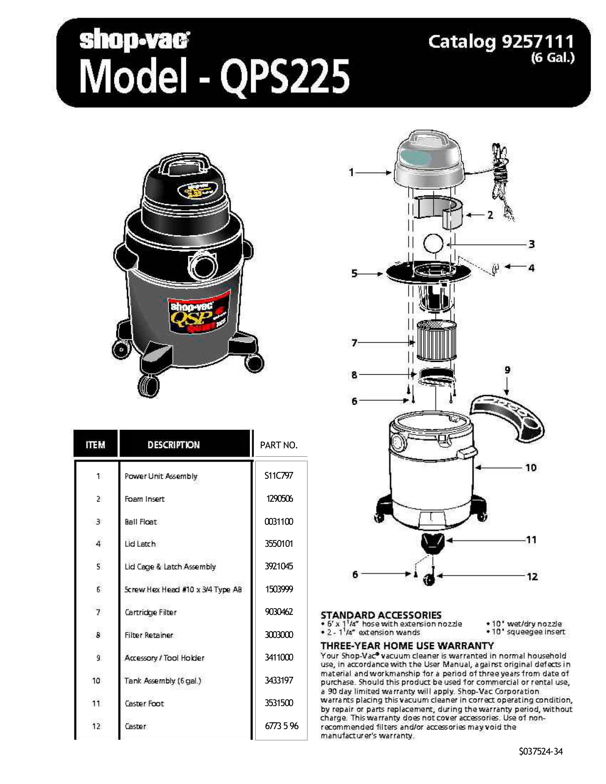 Shop Vac Qps225 Owner's Manual