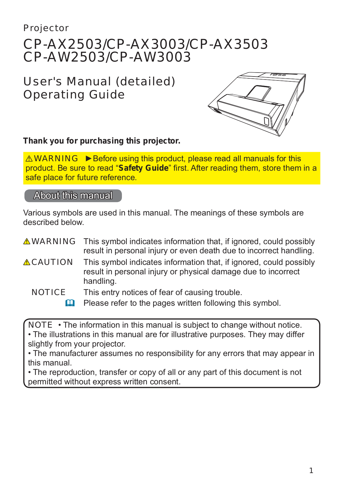 Hitachi CP-AX3503, CP-AX2503, CP-AW2503 User Manual