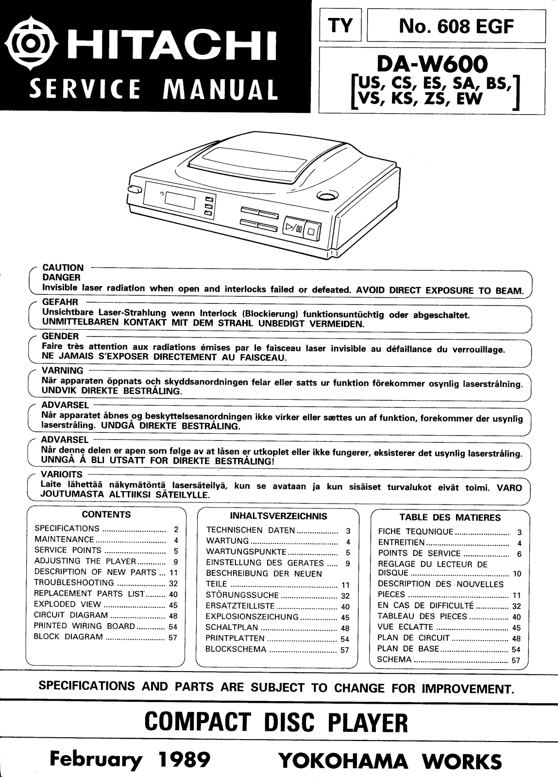 Hitachi DA-W100 Service Manual