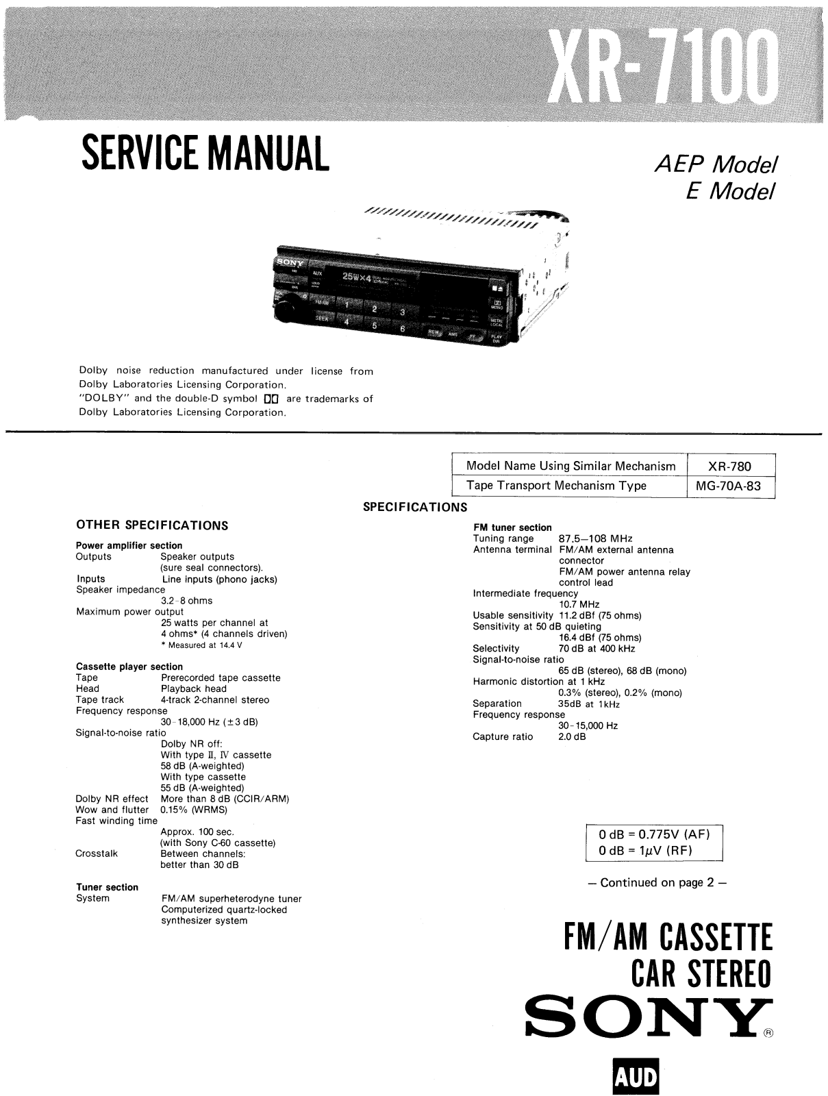 SONY XR-7100 Service Manual