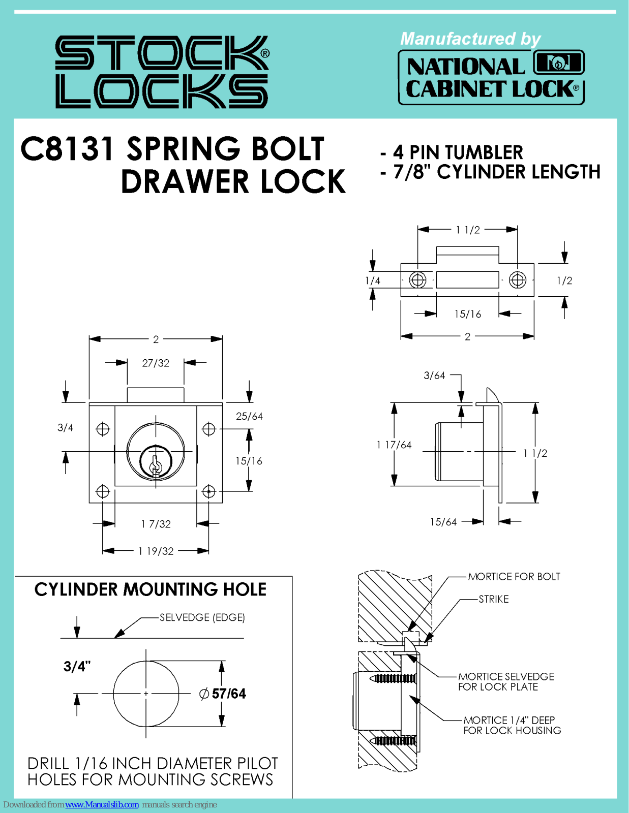National Cabinet Lock C8131 Dimensional Drawing - ManualMachine.com
