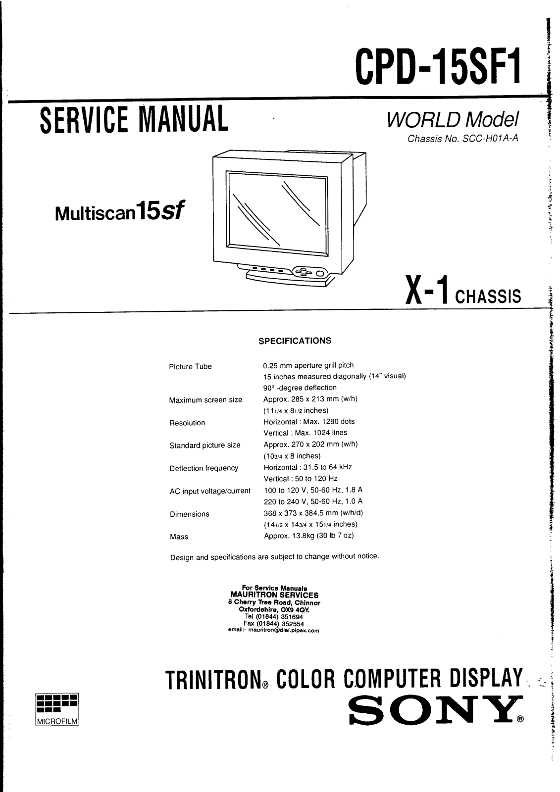 Sony CPD15SF1 Service Manual