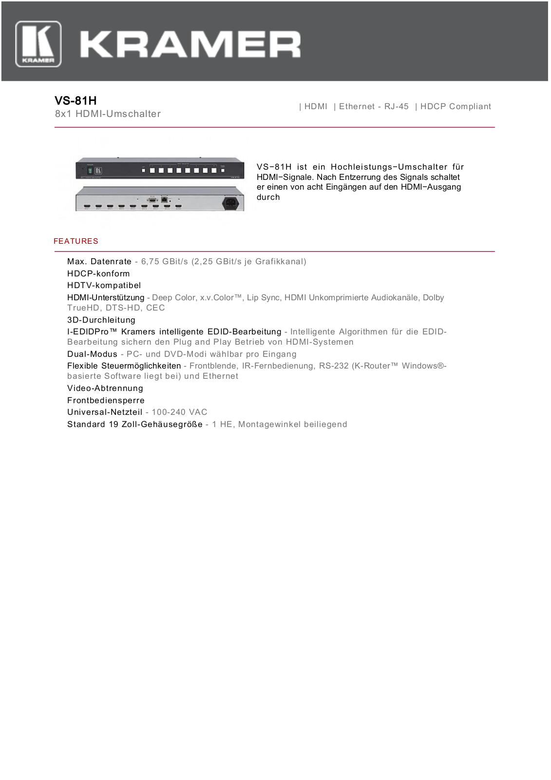 Kramer VS-81H User Manual