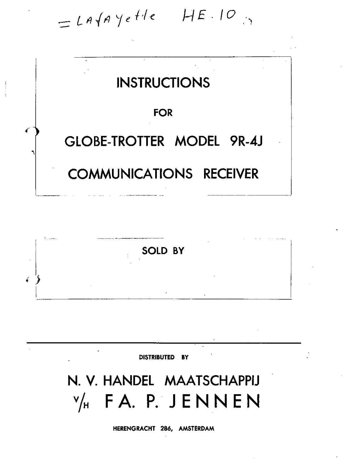 Lafayette 9r4j User Manual