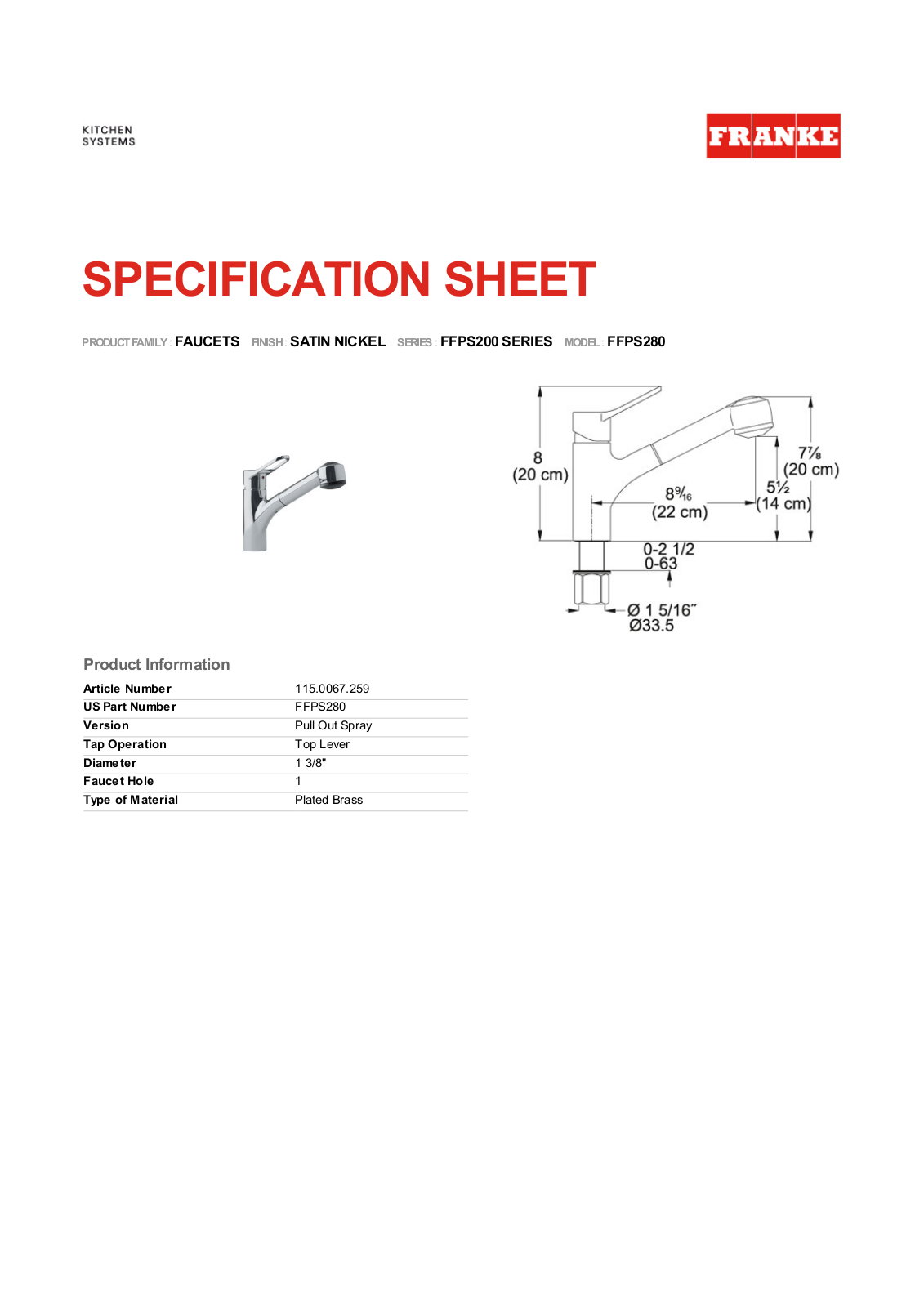 Franke Foodservice FFPS280 User Manual