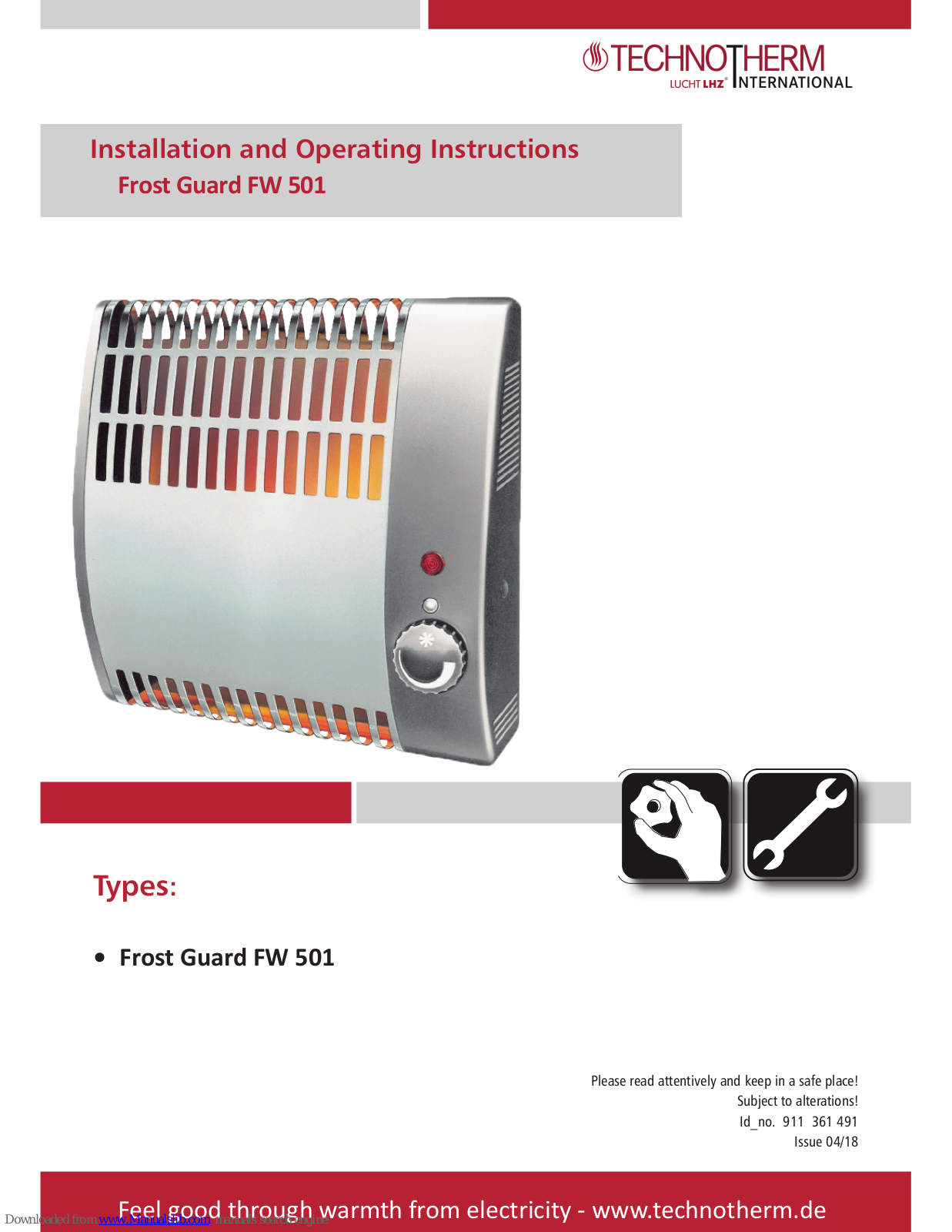 Technotherm Frost Guard FW 501 Installation And Operating Instructions Manual