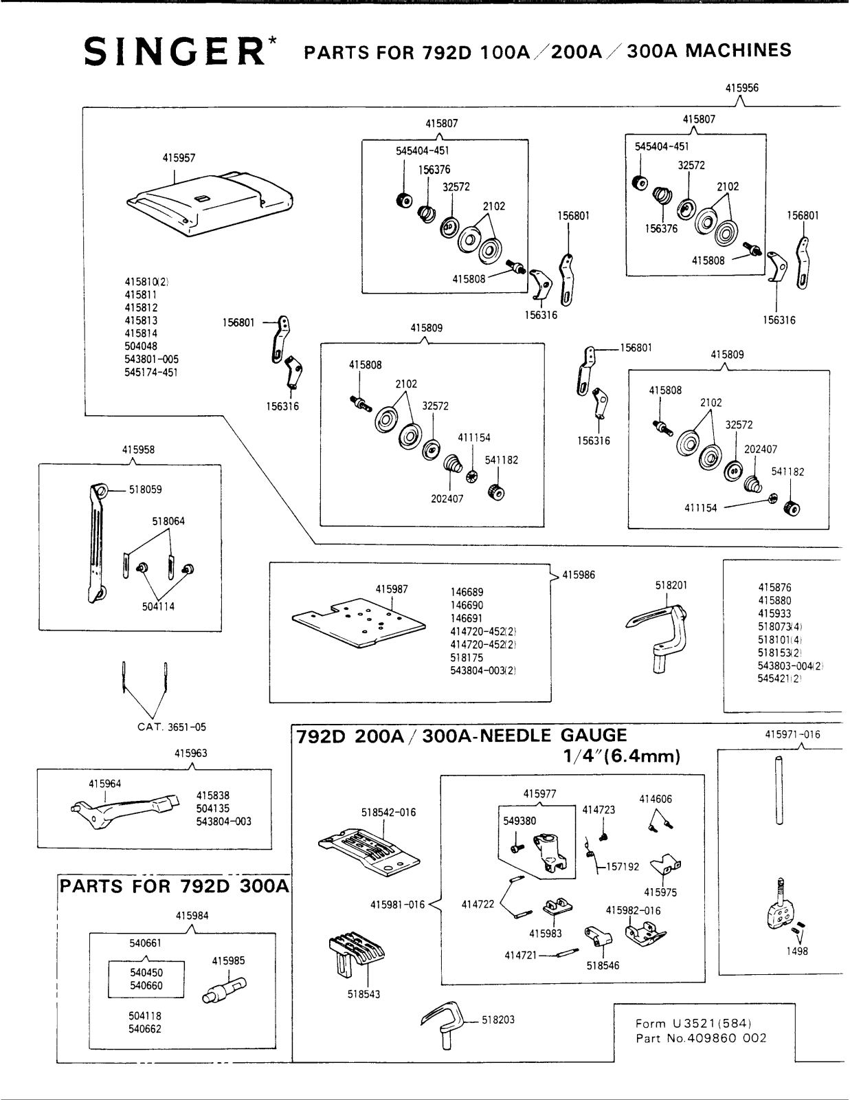 SINGER 792D100A, 792D200A, 792D300A Parts List