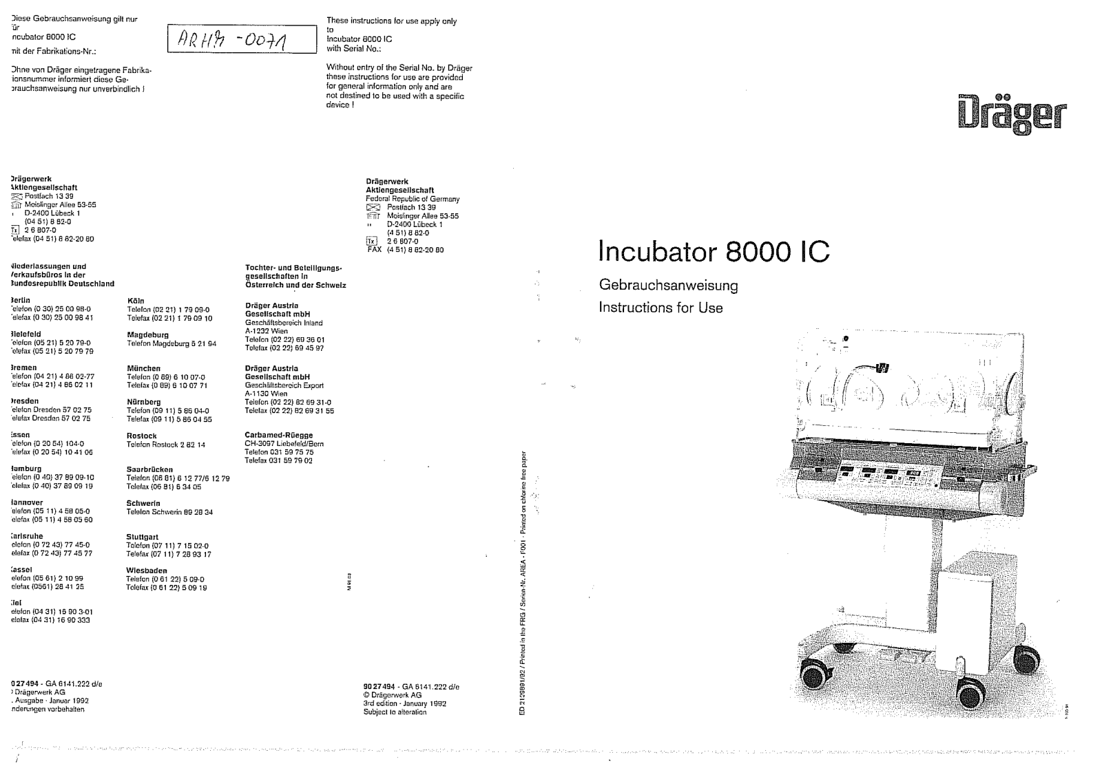 Drager Incubator 8000IC User manual