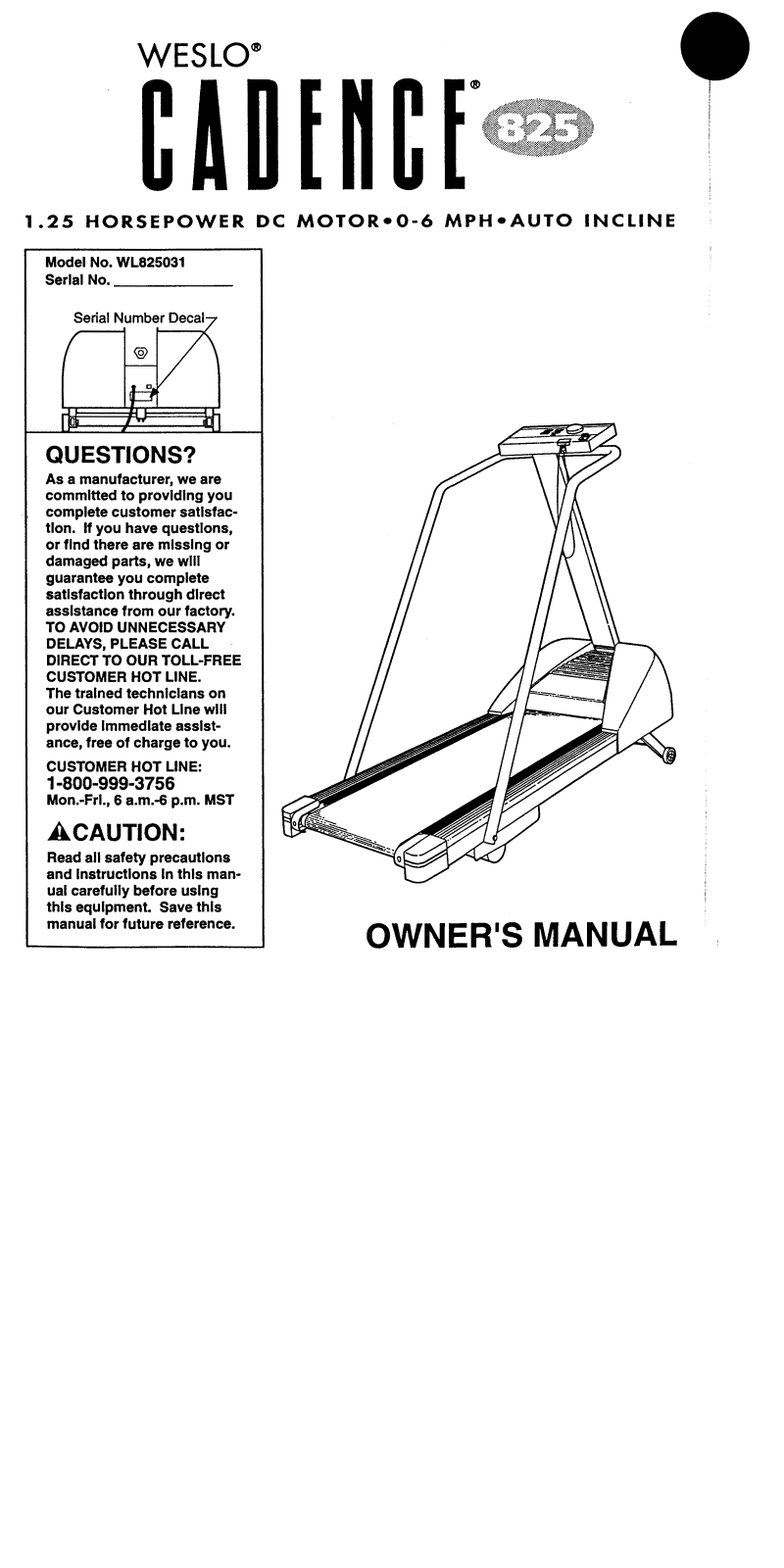 Weslo WL825031 Owner's Manual