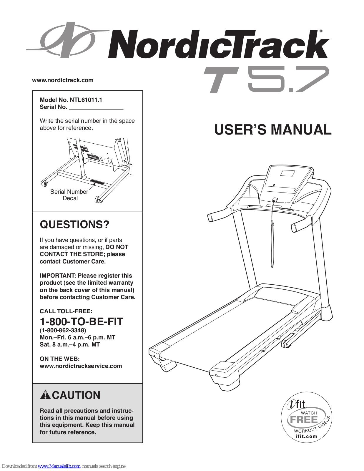 NordicTrack T5.7 NTL61011.1, T5.7, NTL61011.1 User Manual