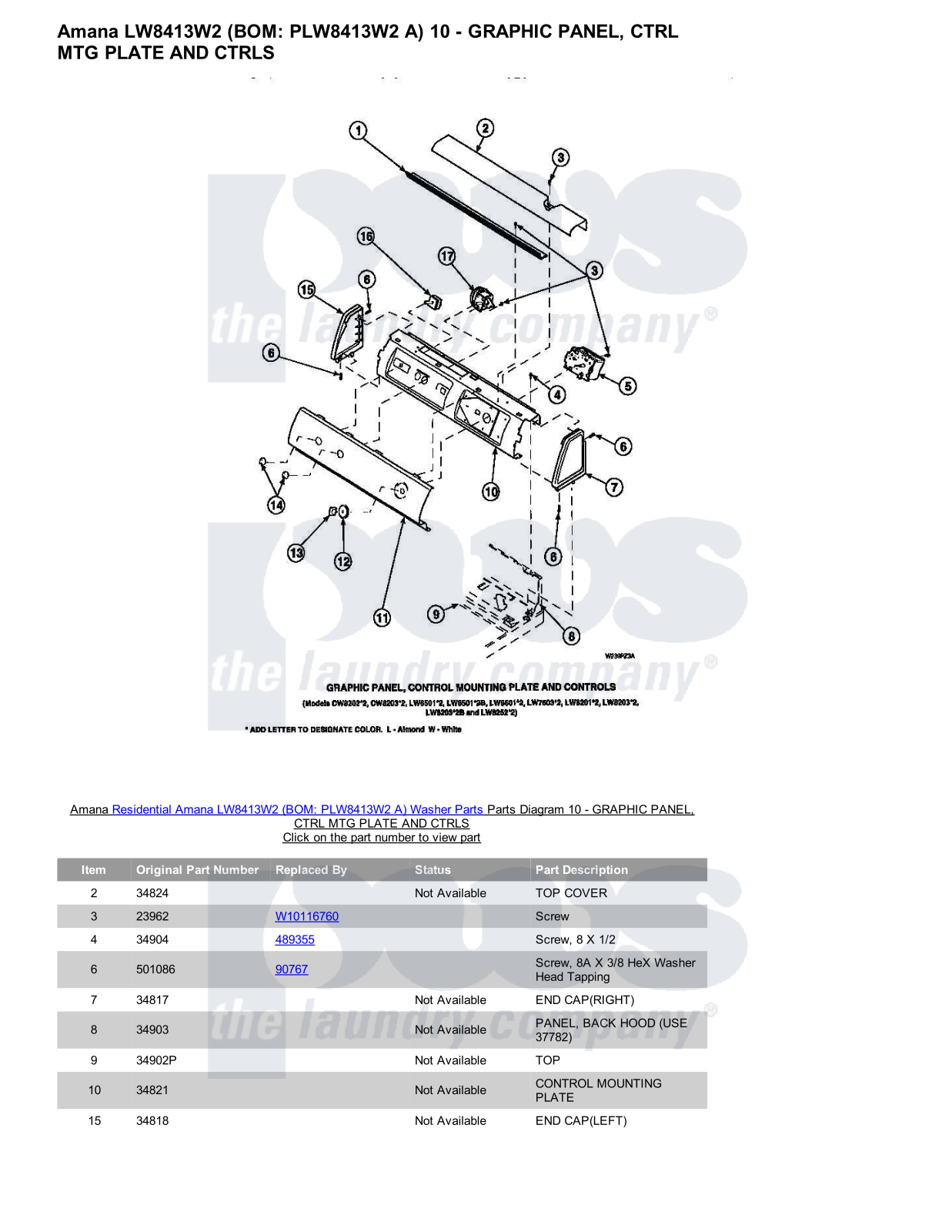 Amana LW8413W2 Parts Diagram