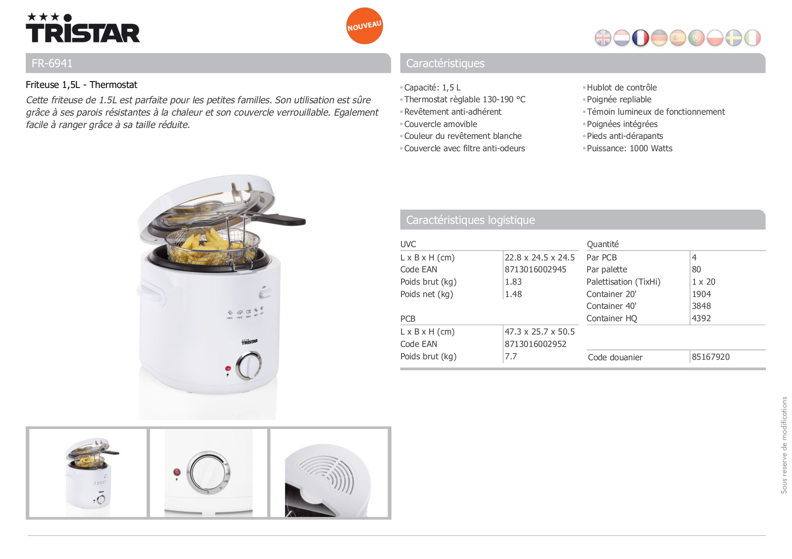 Tristar FR-6941 product sheet