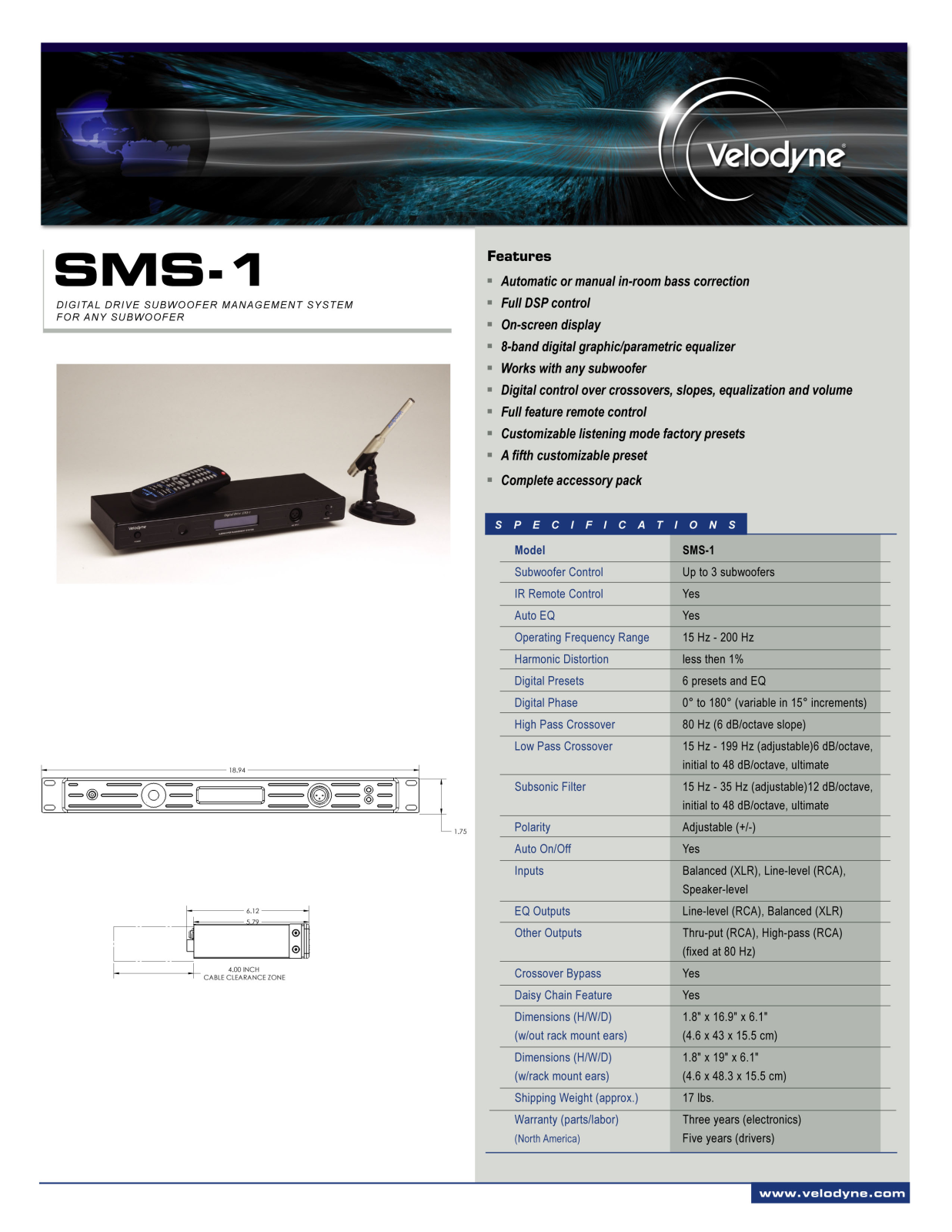 Velodyne SMS-1 DATASHEET