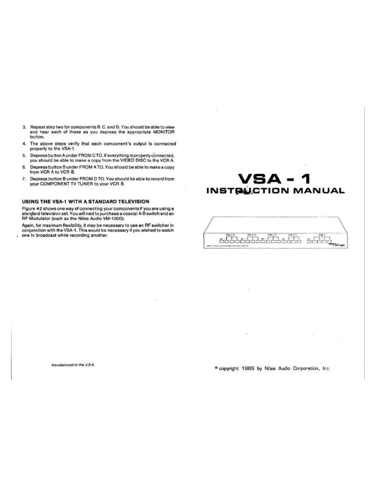 Niles VSA-1 Instruction Manual