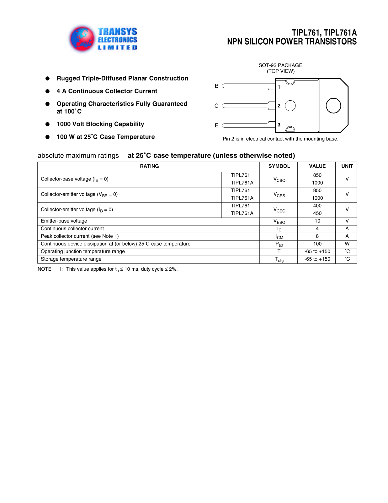 TEL TIPL761A, TIPL761 Datasheet