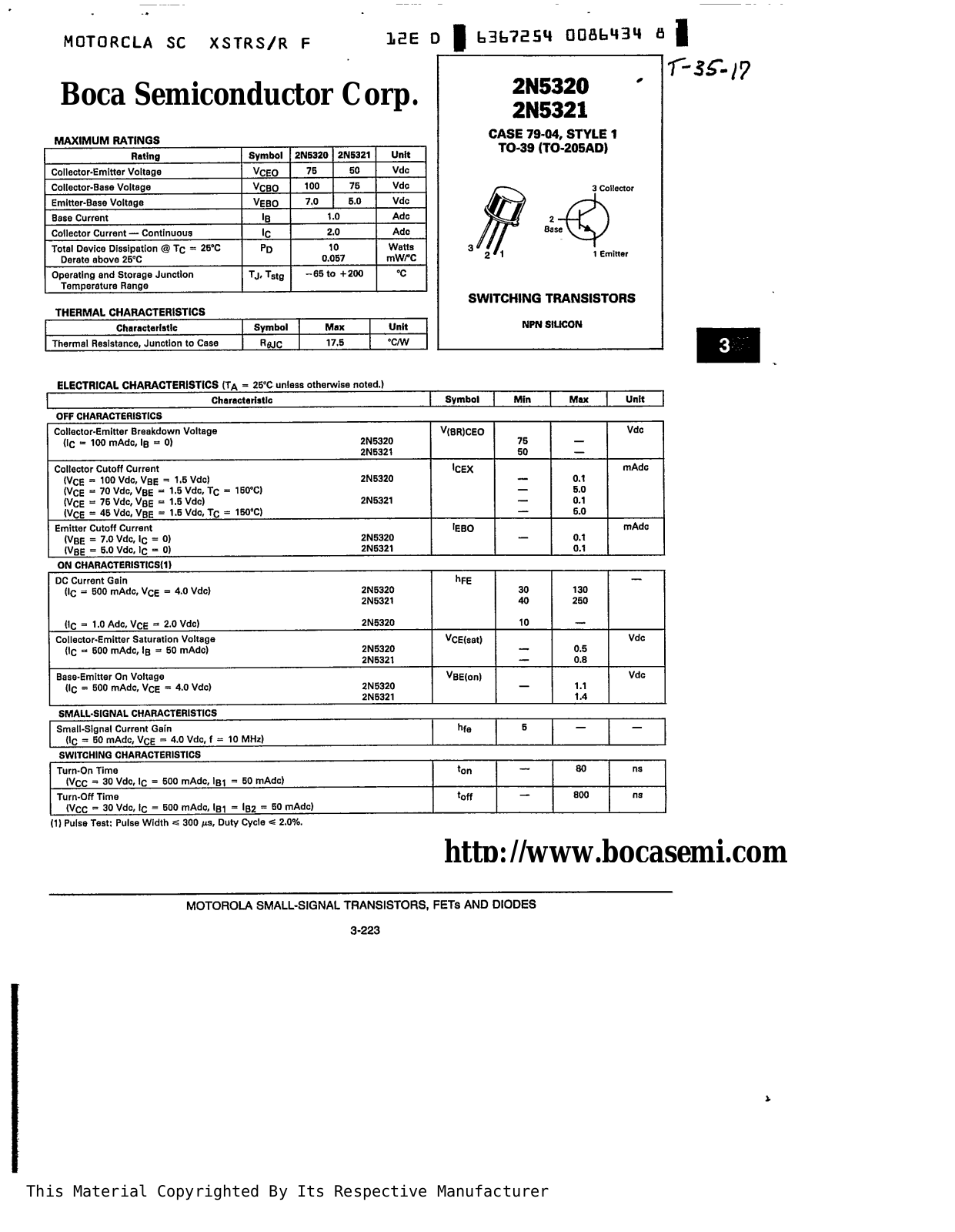 BOCA 2N5321, 2N5320 Datasheet