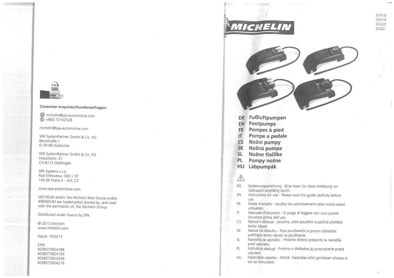 Michelin 92418, 92419, 92420, 92421 User guide