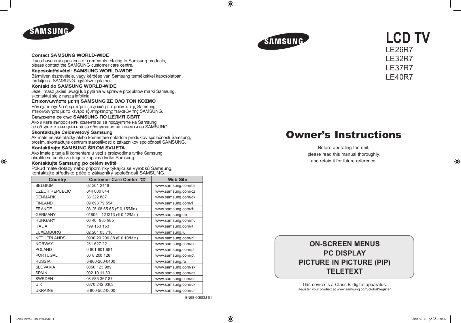 Samsung LE32R71W User Manual