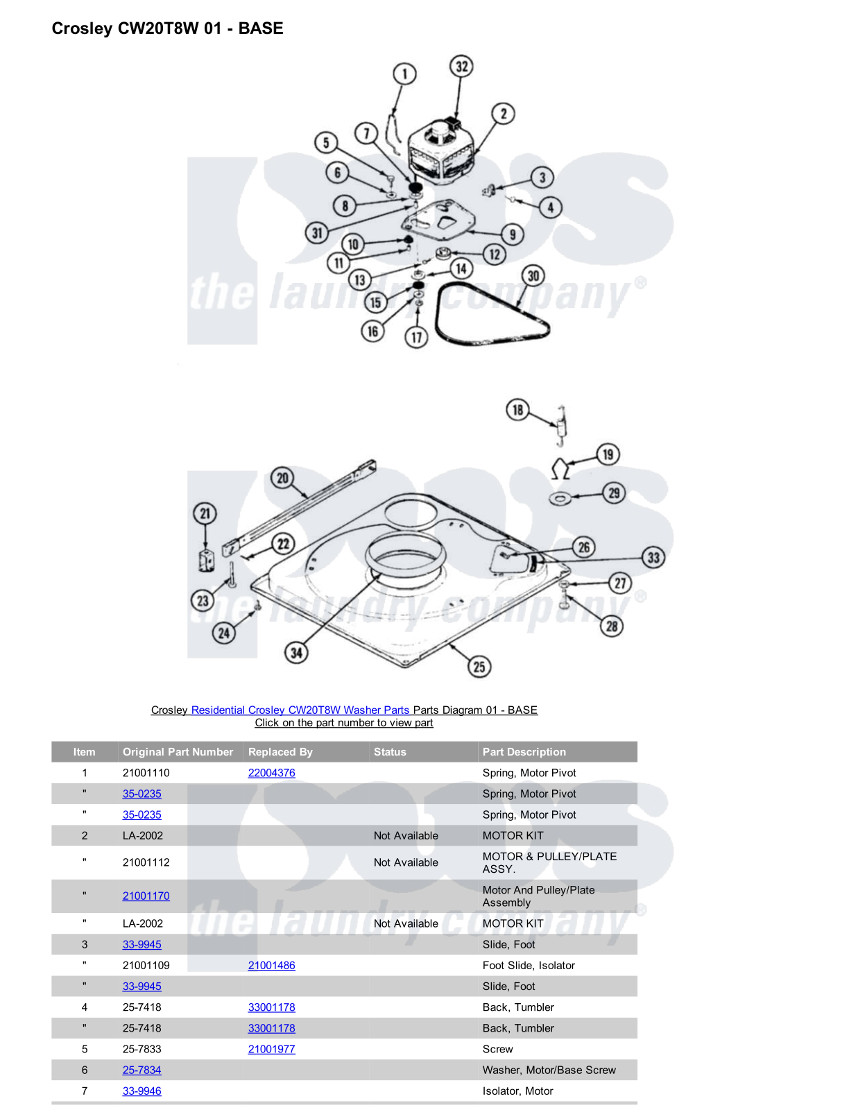 Crosley CW20T8W Parts Diagram