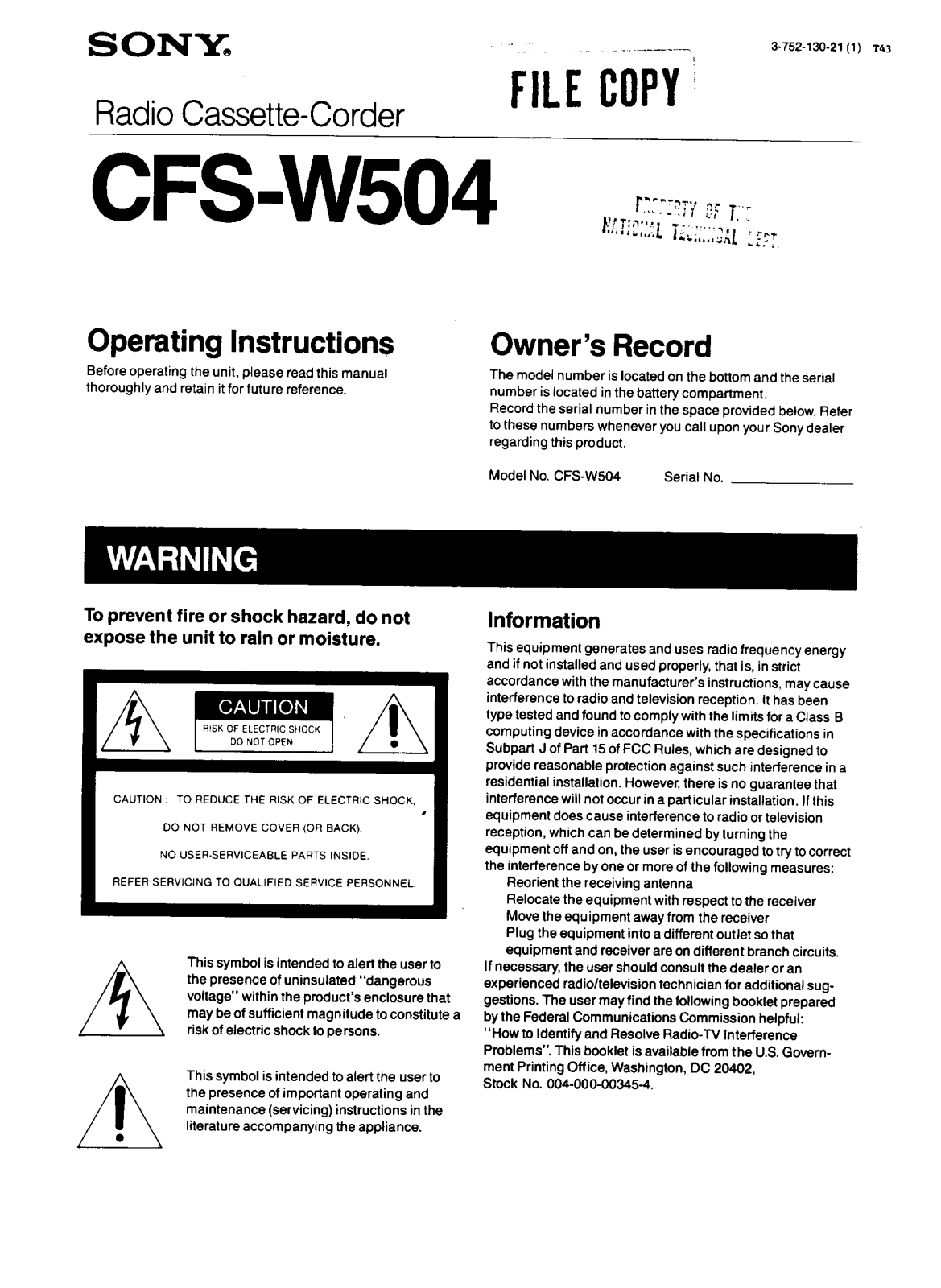 Sony CFS-W504 User Manual