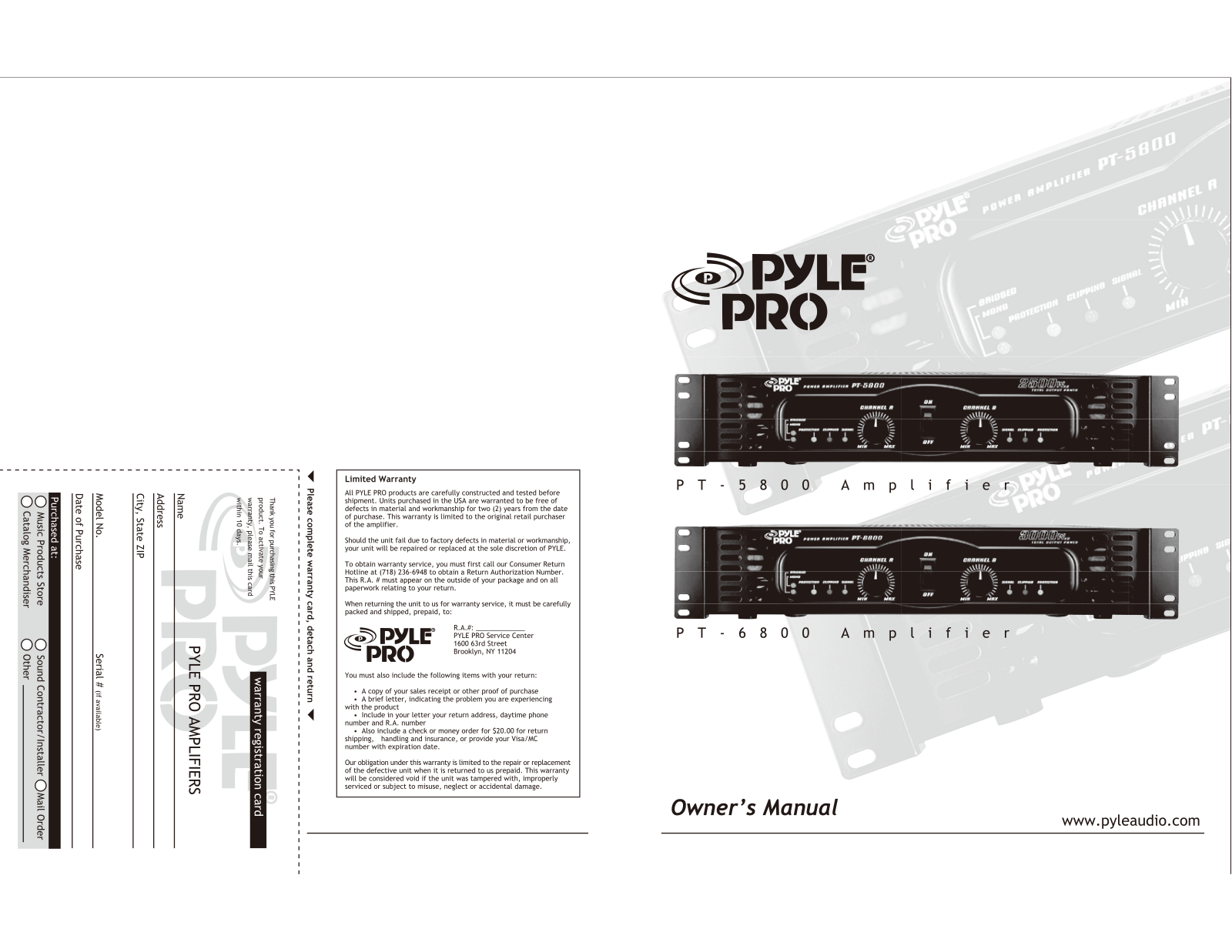 PYLE Audio PT-5800, PT-6800 User Manual